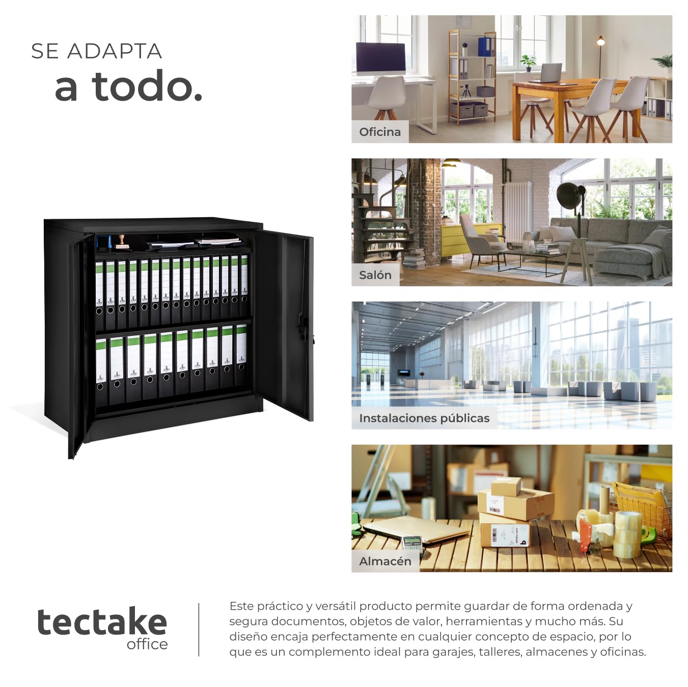 tectake® Archivador Bloqueable con 3 Cajones, Estantes Ajustables, Acero, Candado De Seguridad, Armario Metalico, Cajonera Escritorio, Armarios Metalicos, Estanterías Metálicas - 90x90x40cm Negro