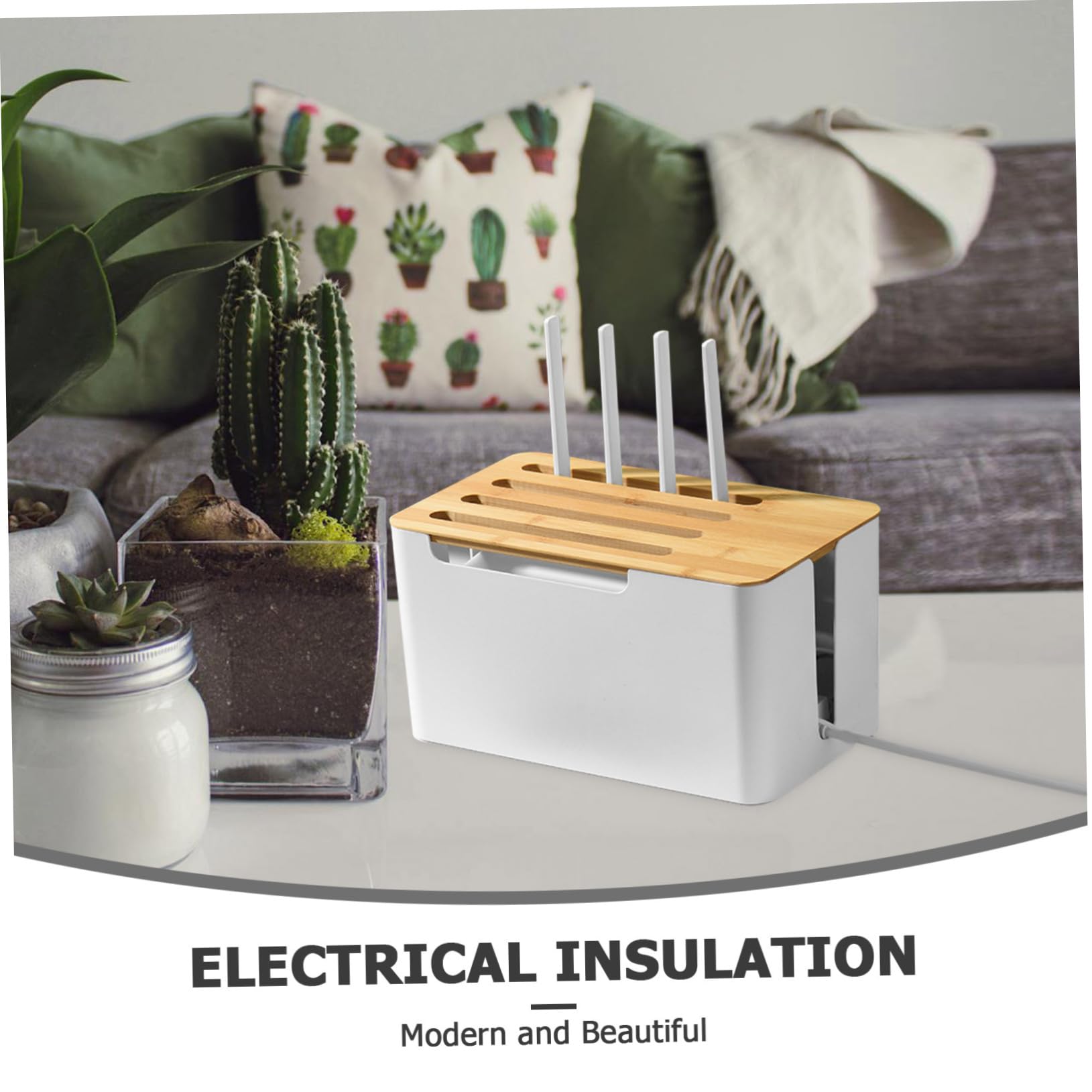 Operitacx Caja de Almacenamiento para Cables y Enchufes Organizador de Cables Hogar Caja de Regleta con Tapa de Bambú para Mesitas de Noche y Decodificadores