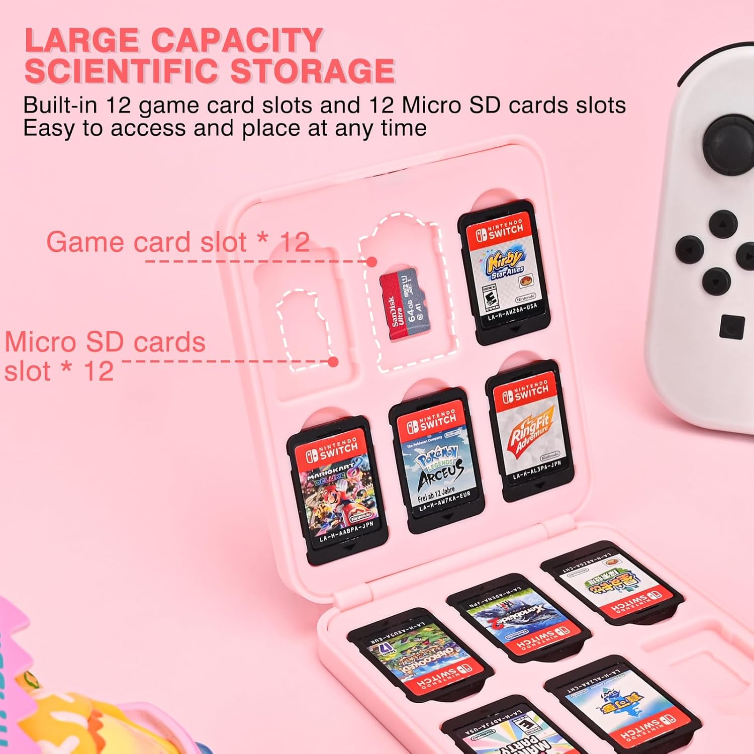 DLseego Game Card Case holder for Switch Lite/Switch/Switch OLED, Switch Game Cartridge Memory Card Portable Storage Box with 12 Game Card Slots and 12 Micro SD Card Slots-Brown Cat - Image 3