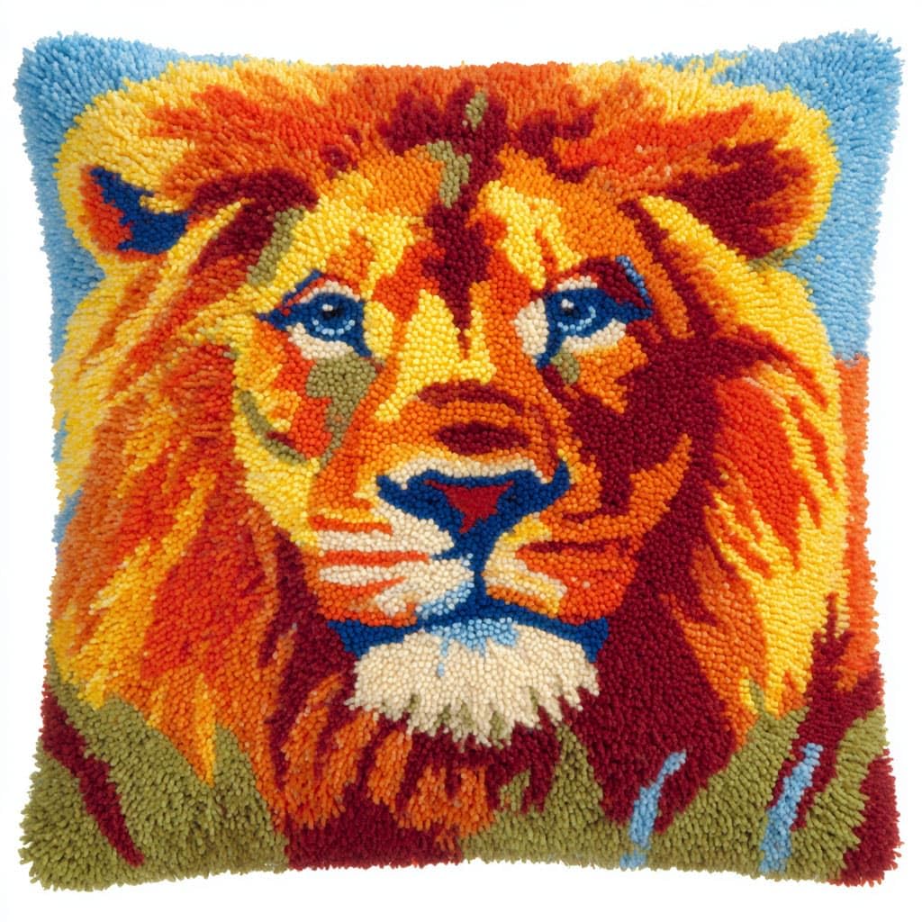 Henypt Latch Hook Cushion Kits Lion