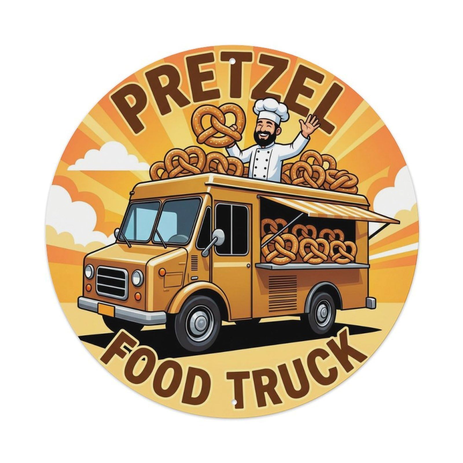 Germany Pretzel Food Truck Retro Chef Illustration Metal Tin Sign