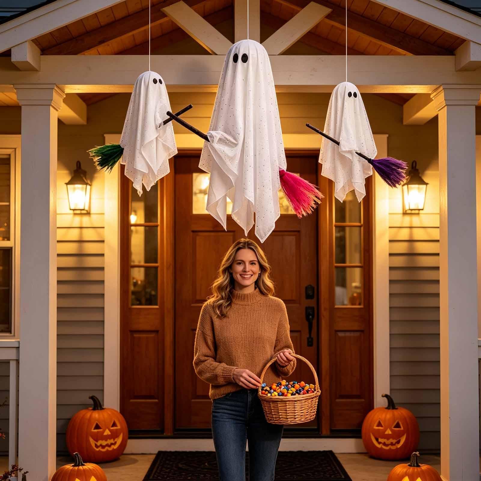 Leuchtender Geist Halloween Deko 3 Gruselig Fliegende Besen Requisiten