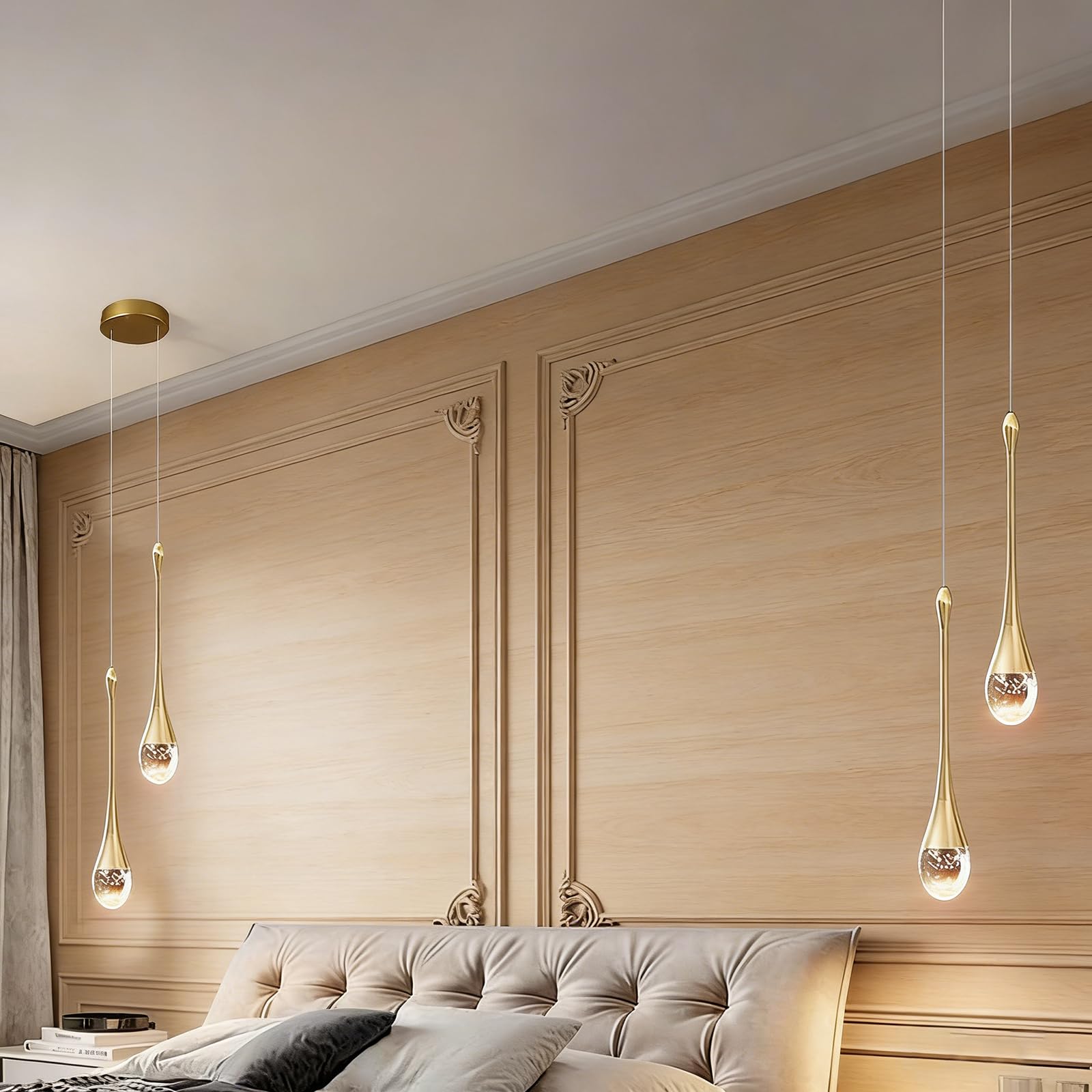 2 luci LED Lampadario 10W Creativa Moderna Goccia d'acqua Lampada a Sospensione Cristallo Luce da Soffitto Luce Calda Illuminazione per Soggiorno Ristorante Scala