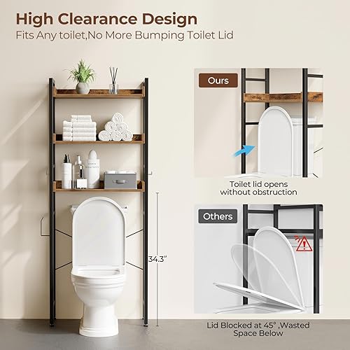 Miniatura 28 de Rolanstar Estante de almacenamiento sobre el inodoro, ahorro de espacio de baño de 3 niveles con estantes ajustables, organizador de baño para baño,