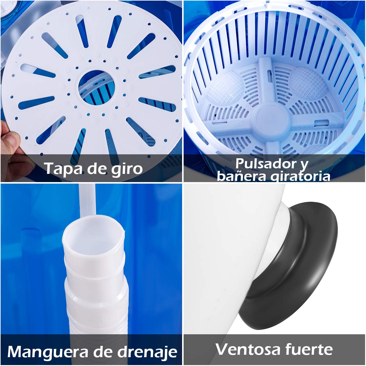COSTWAY 2,5 kg Lavadora Portatil, 170W Mini Lavadora Semiautomática con Centrifugador para Camping, 2 en 1 Lavadora Pequeña con Pulsador y Bañera Giratoria para Viajes y Caravanas Camper