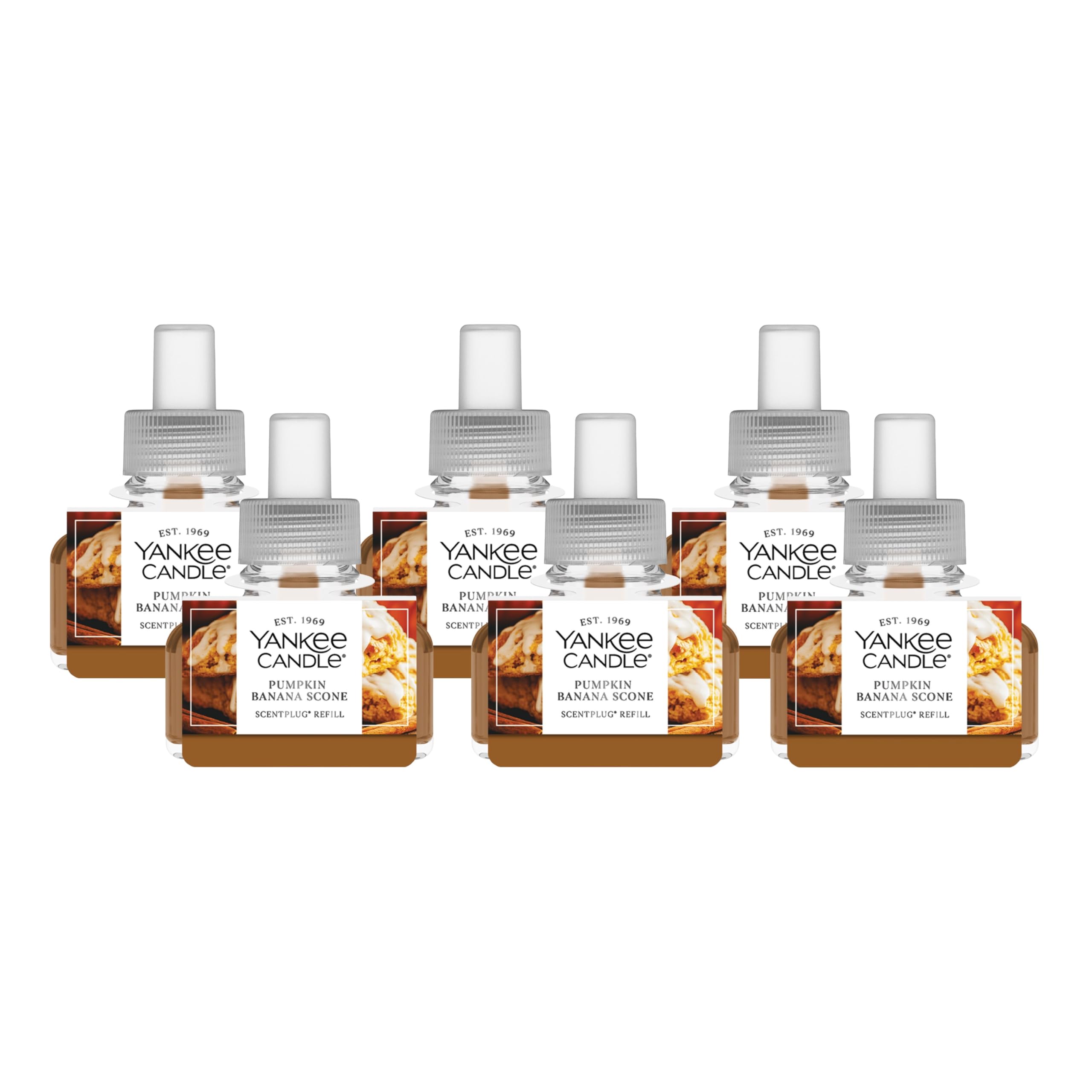 Yankee Candle ScentPlug Refill for Plug in Air Fresheners, Scented Oil Refills, Long Lasting Home Fragrance, Odor Eliminating Fragrance, Pumpkin Banana Scone (Pack of 6)