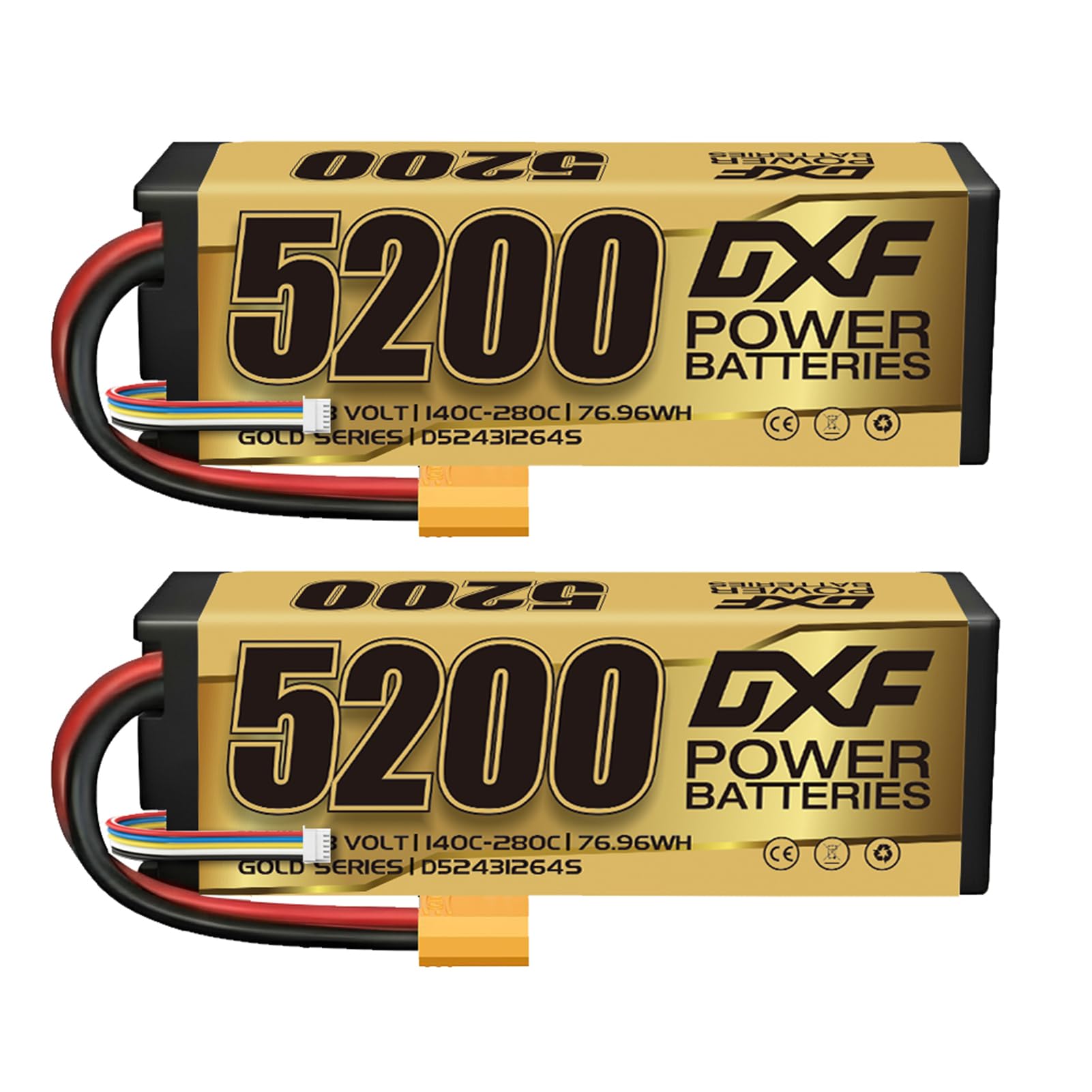 DXF 2 confezioni – 5200 mAh, 140 C, spina XT90, batteria lipo 4s ideale per 1/8 & 1/10 auto di losi, hpi, associated & altro ancora – 4s lipo potente e affidabile