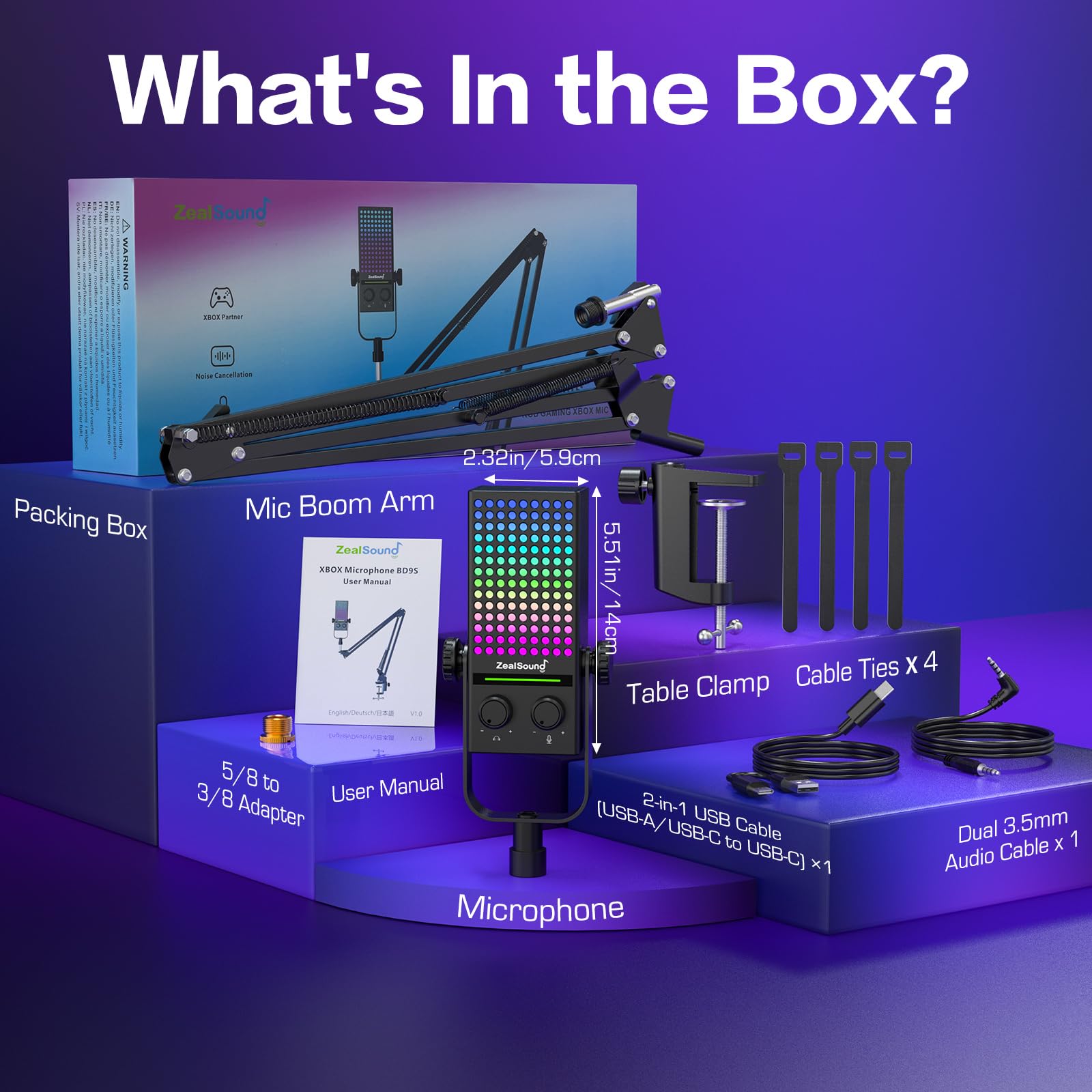 ZealSound Microfono da gioco per Xbox con braccio a braccio, microfono USB per PC, Mac, iPhone e Android, riduzione del rumore, silenziamento con un solo tocco, controllo del guadagno, monitoraggio a