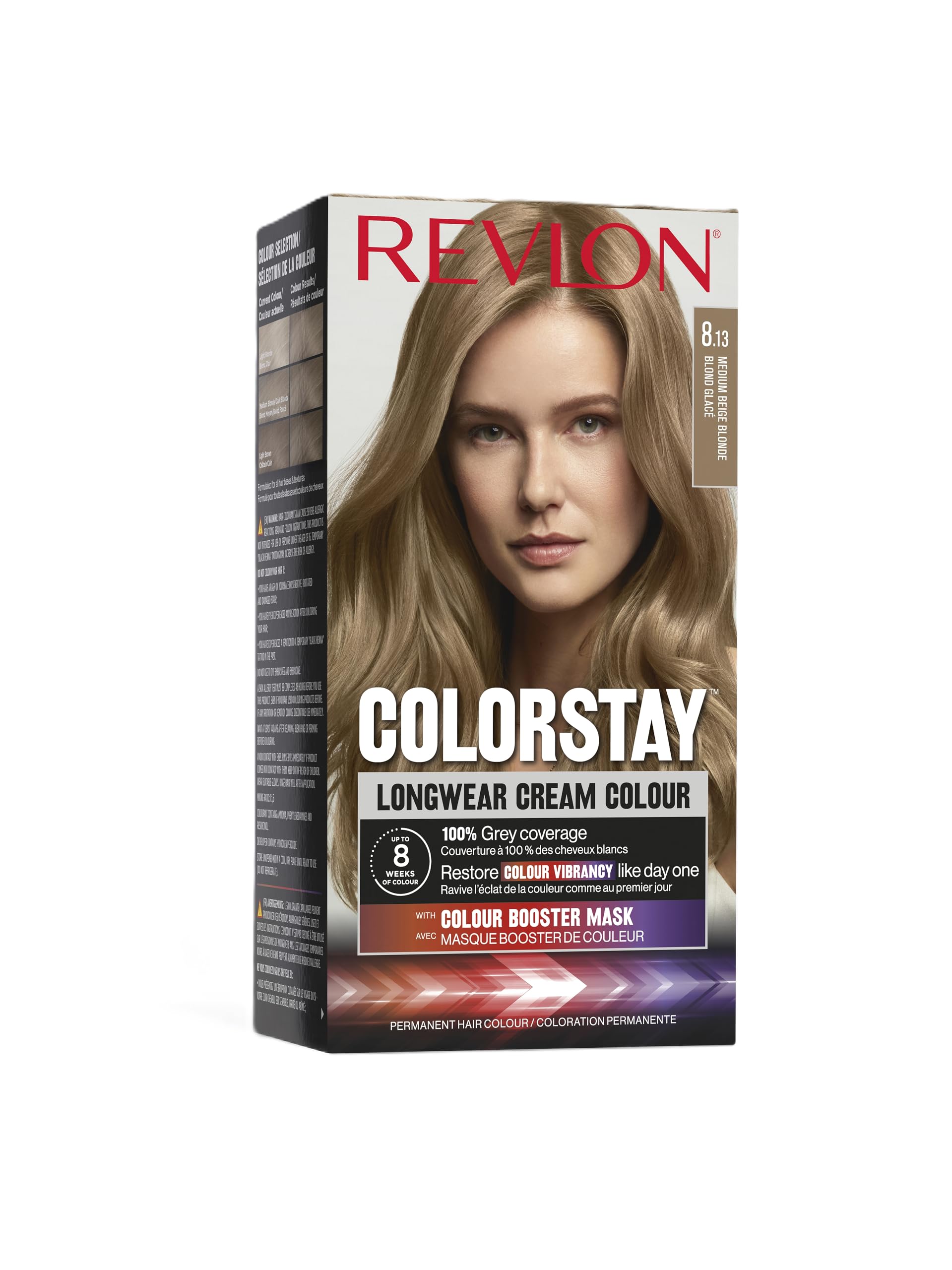 Revlon Colorstay Tinte Pelo Mujer, Coloración Permanente de larga duración, Incluye mascarilla potenciadora del color, Hasta 8 semanas de color, Tono 8.13 Rubio Claro Beige