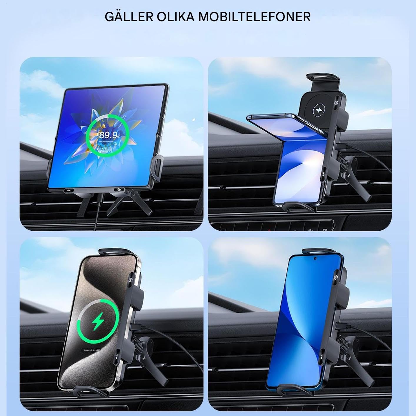 Caricatore Wireless Auto Supporto Telefono per Veicoli | Supporto Smartphone Auto Caricabatterie 15W Doppia Bobina