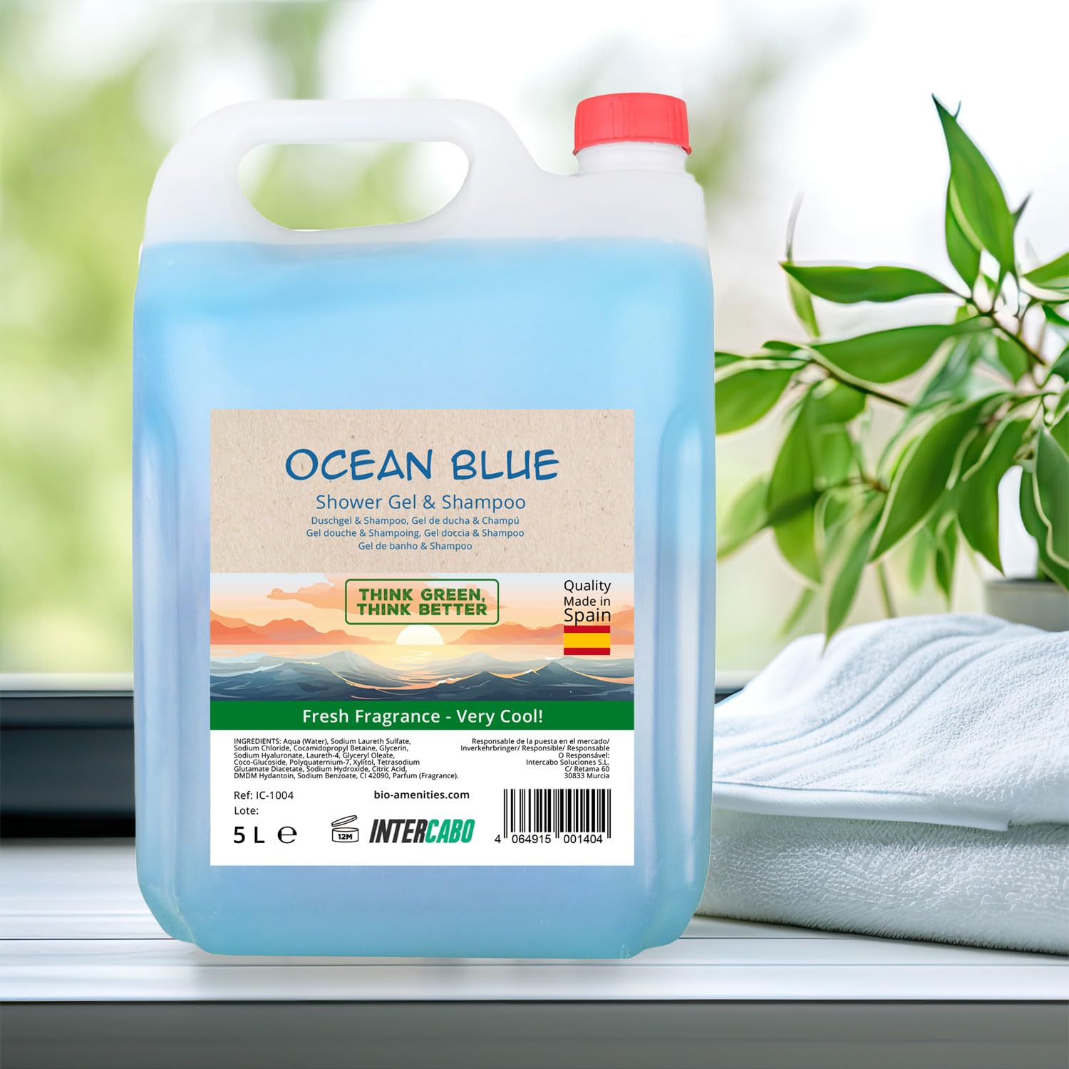 4 x 5 Liter Kanister Intercabo Duschgel & Shampoo 2in1 Ocean – Kombiprodukt zur Haar- und Körperpflege – pH-neutral – Nachfülllösung für Spender in Hotel, Spa, Gemeinschaftsdusche und Sporteinrichtung