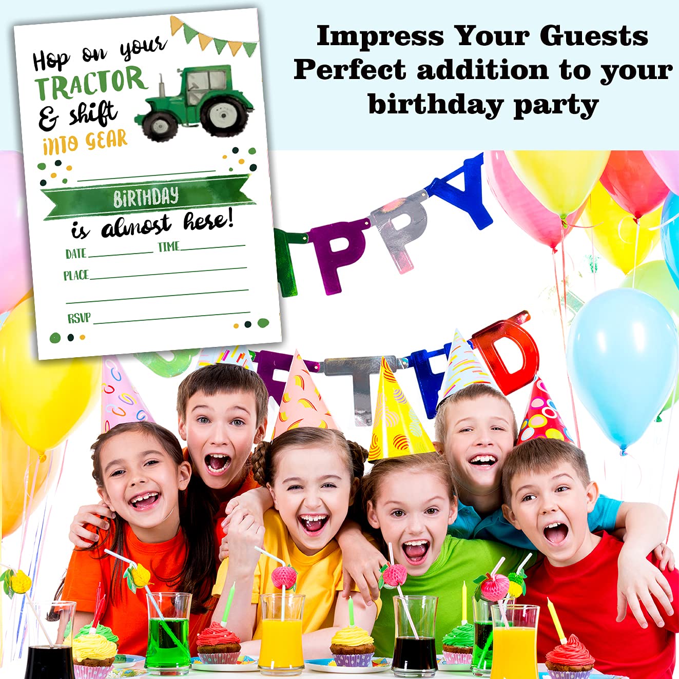 20 Biglietti Invito Compleanno A Tema Trattore | Con Buste | Fattoria | Forniture Festa Bambini - 3