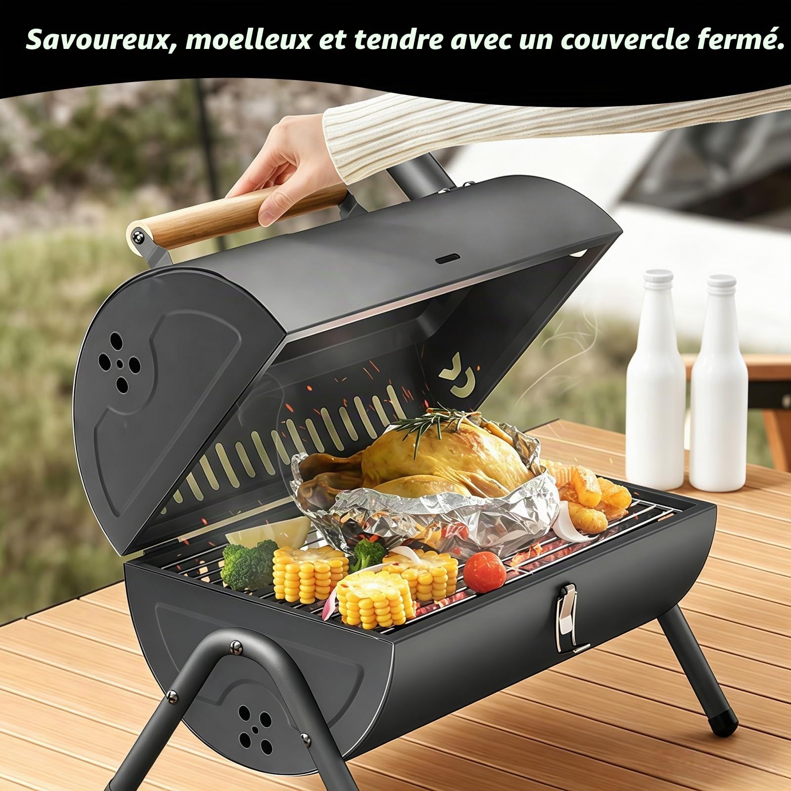 Barbecue au charbon de bois double face portable - Petit barbecue au charbon de bois pour griller et rôtir - Barbecue de table léger pour l'extérieur, le camping, le pique-nique