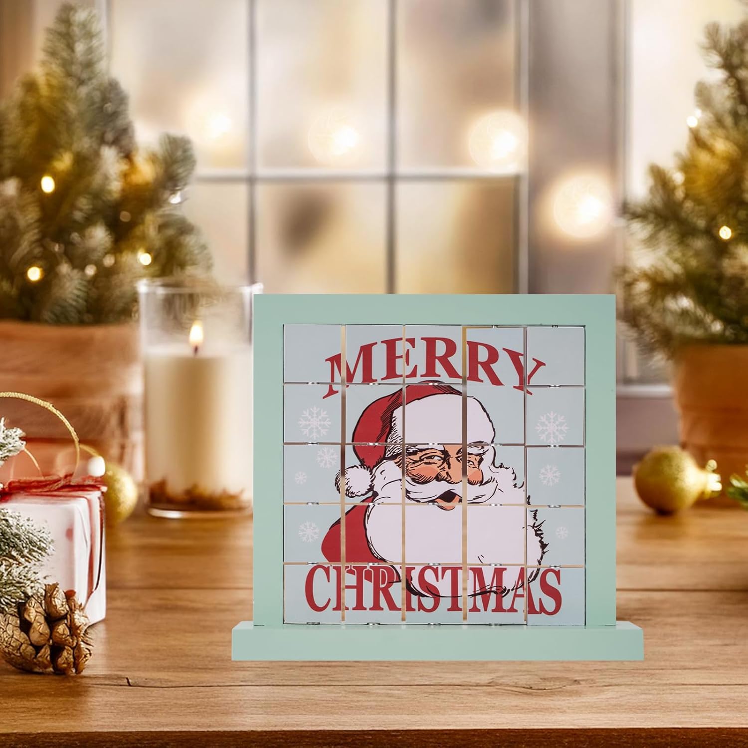 Merry Christmas Decorations for Home Flipable Santa Claus Countdown Calendar Days Until Christmas Number Date Tabletop Wooden Farmhouse Home Decor Holiday Xmas Desk Ornament Gift