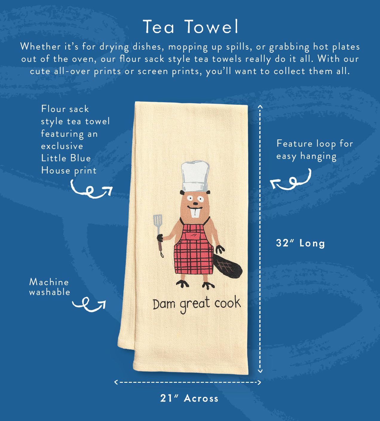 Little Blue House Kitchen Hand/Dish Towels, Dam Great Cook, One Size, 21" * 32" - Image 2