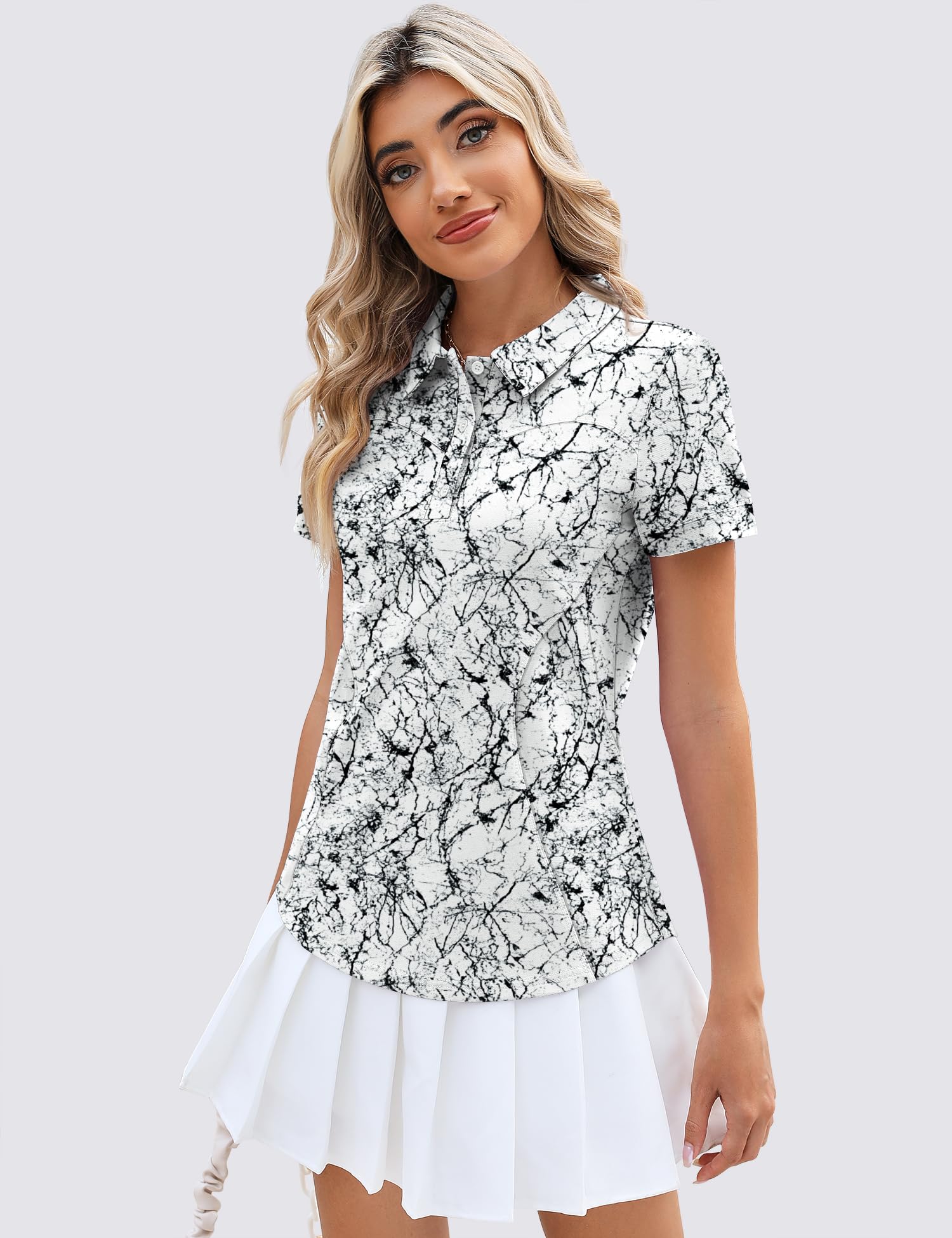 IECCP Polo de golf para mujer, manga corta, cuello de algodón, ligera, absorbe la humedad, camiseta de verano, trabajo, informal, tenis, 3 botones, 2025
