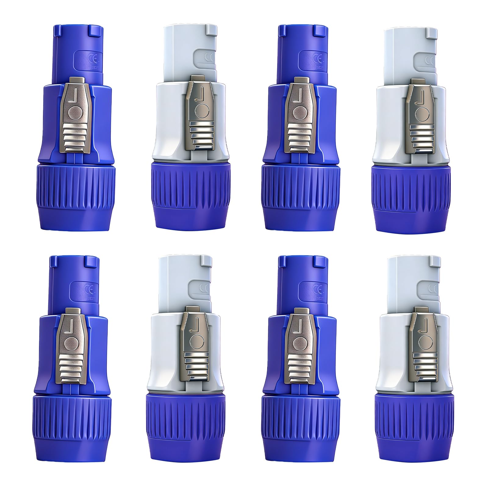 PowerCON Type A NAC3FCA+NAC3MPA-1, Neutrik Compatible 3-Pin Audio Stage Equipment Plug, Powercon Male & Female Connectors, Power Cable Breakout for Home Audio & Electronics (8 Sets White&Blue)