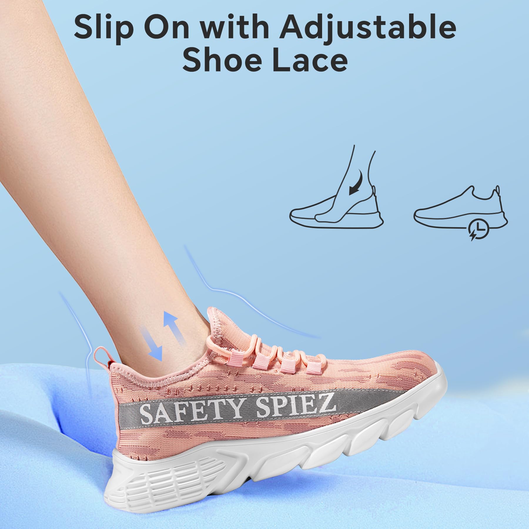 SPIEZ Zapatos de Trabajo Mujer, Zapatillas de Seguridad Ligeras y Transpirables con Puntera de Plástico, Calzado de Seguridad sin Cordones para el Trabajo y el Uso Diario