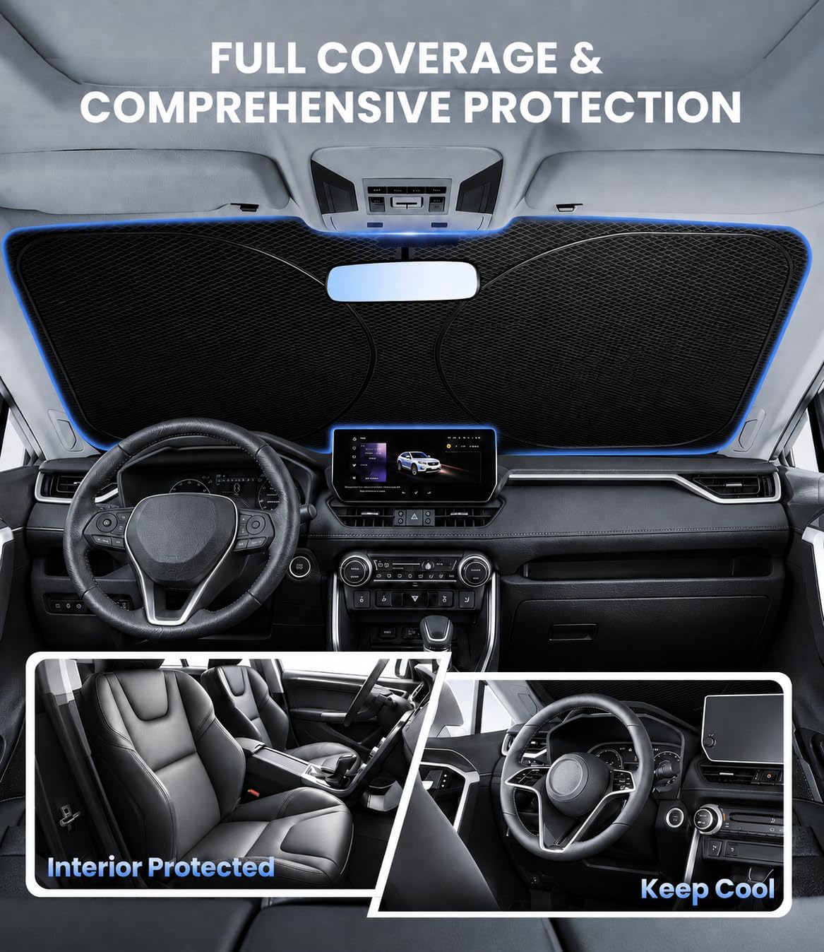 Zanch Windshield Sunshade for Tesla Model Y 2020-2026, Heat Insulating & UV Blocking Sun Shield, Foldable Custom Fit Sun Shade for Model Y, Car Interior Protecting and Cooling Accessories