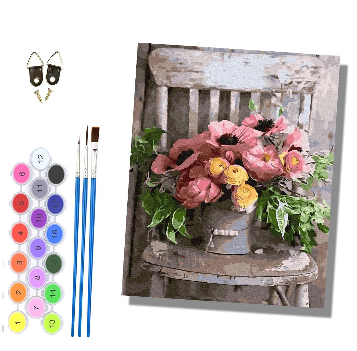 Paint by Numbers Kits for Adults Painting Kits for Beginners On Clear Symbols Colored Canvas Easy DIY Acrylic Pigment Drawing Paintwork for Home Wall Decor 16x20in Frameless Flowers on the Chair - 3