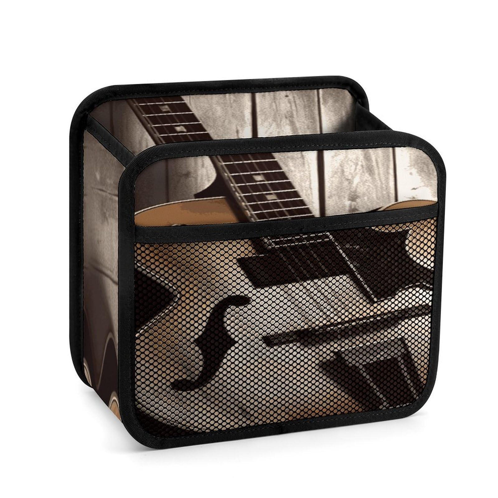 Btcowzrv Style Guitar Pictures Car Seat Back Organizer, Pu Leather Hanging Backseat Car Organizer With Elastic Mesh Pocket, Storage Bag For Most Vehicles