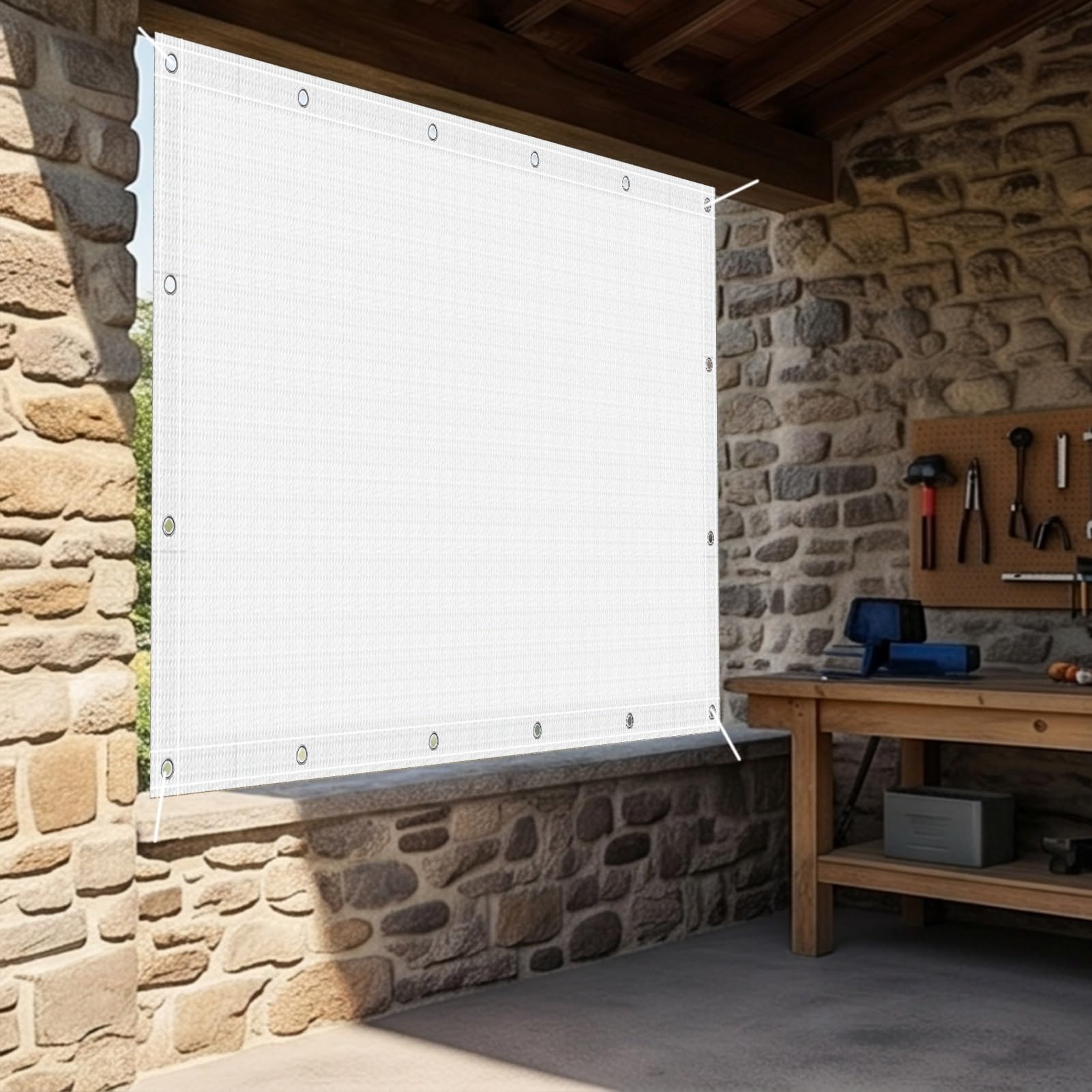 Red de Sombra 100 x 400 cm a Prueba de Viento Solar Sombra Paño Varios Tamaños para Exteriores Patio Trasero Jardín, Blanco