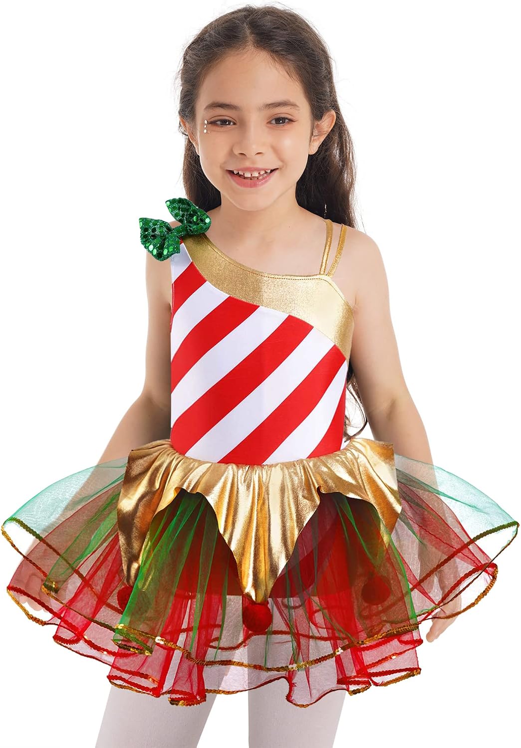 Disfraz De Bailarina Navideña Con Lentejuelas Para Niña | Maillot De Una Pieza, Tallas 5-16 Años, Para Fiestas Y Actuaciones