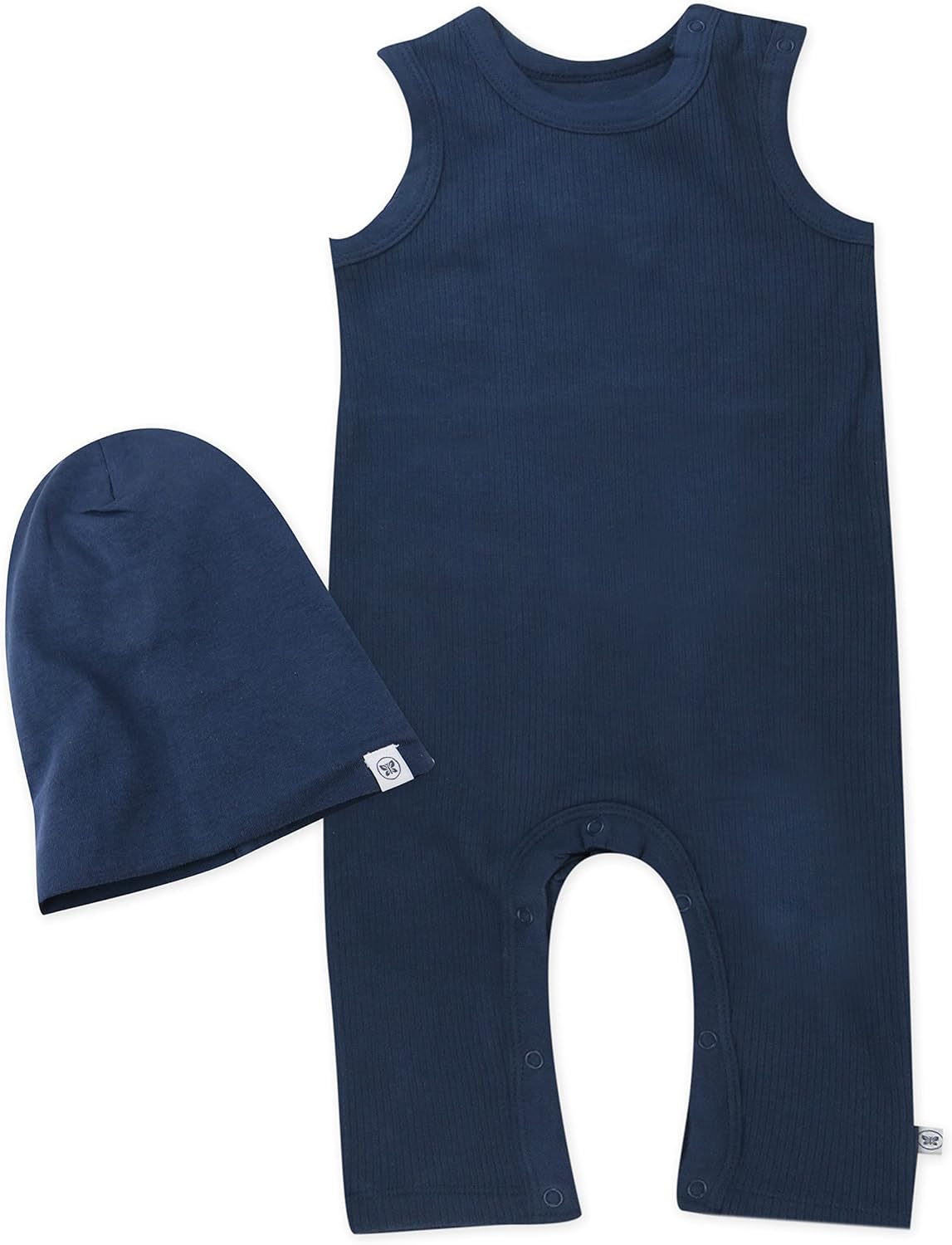HonestBaby Baby Sleeveless Rib Coverall and Beanie Set Organic Cotton for Baby Boys, Girls