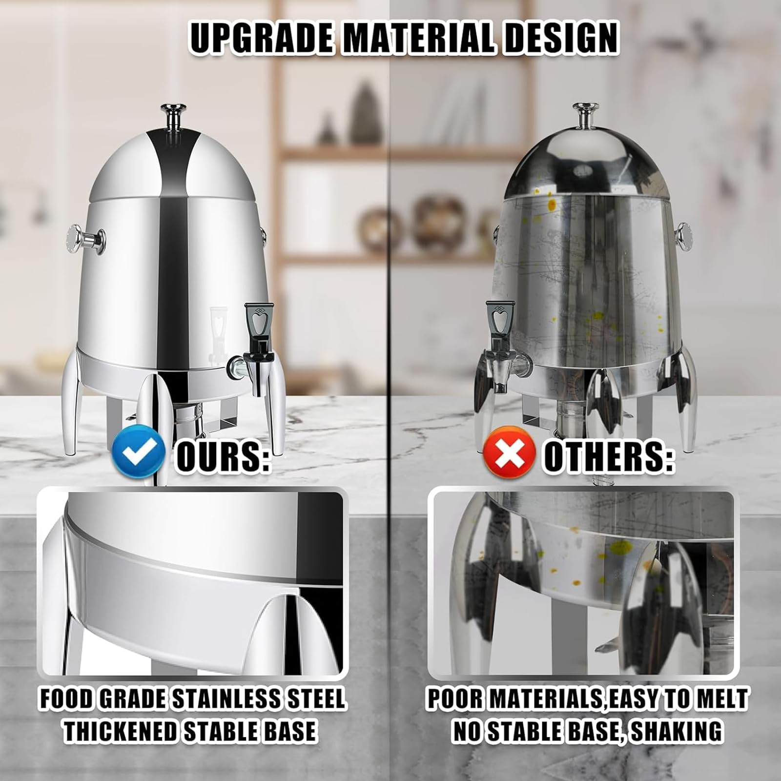 Urna de café con soporte para combustible, dispensadores de bebidas de acero inoxidable de 3,2 galones, lata de calentamiento continuo, té, agua, café, urna con espiga para fiestas, buffet, catering