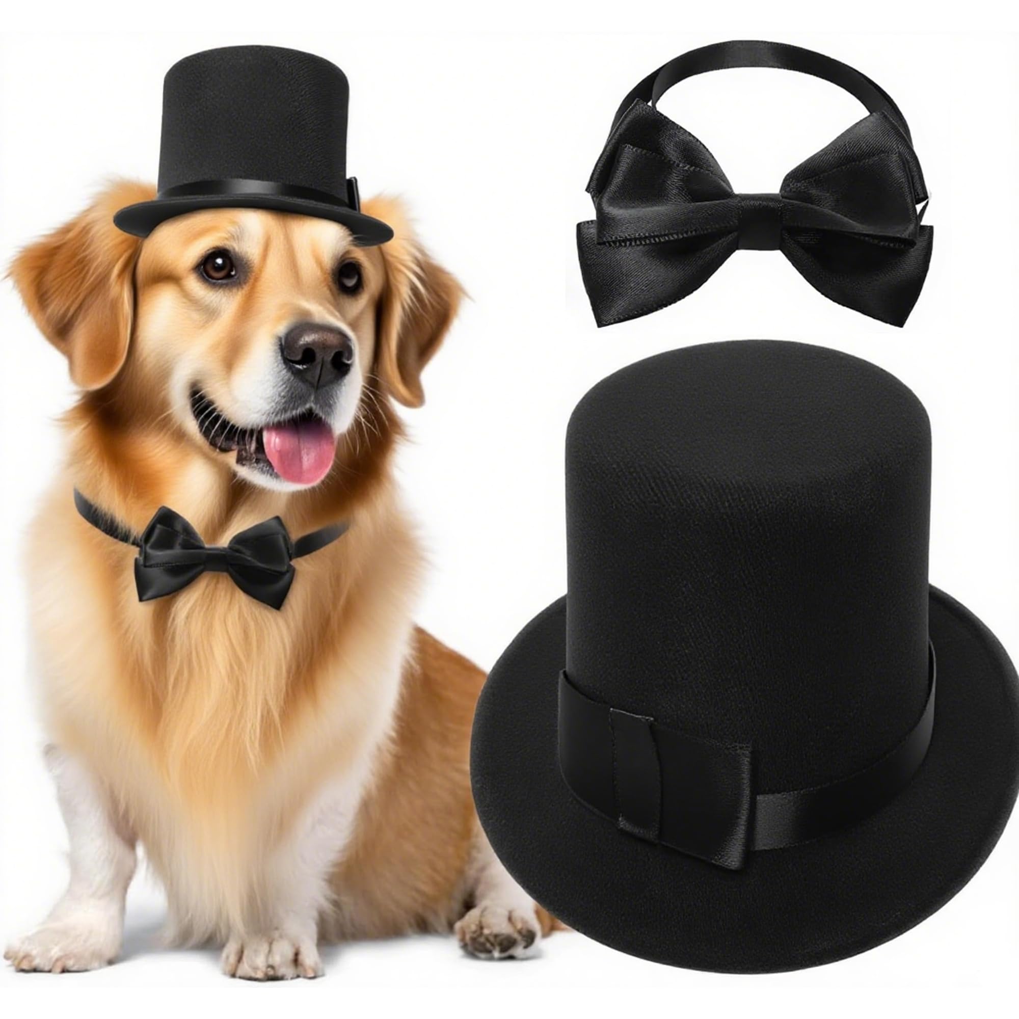 Glimbely Pet Formal Accessories Set 2Pcs Dog Top Hat with Bowtie Cat Gentleman Tuxedo Necktie Costumes for Birthday Holiday Party