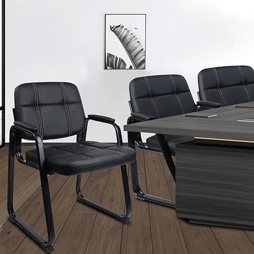 Miniatura 8 de KLASIKA Silla de oficina para invitados, silla de recepción con reposabrazos acolchado de cuero adherido, base antideslizante, silla de escritorio