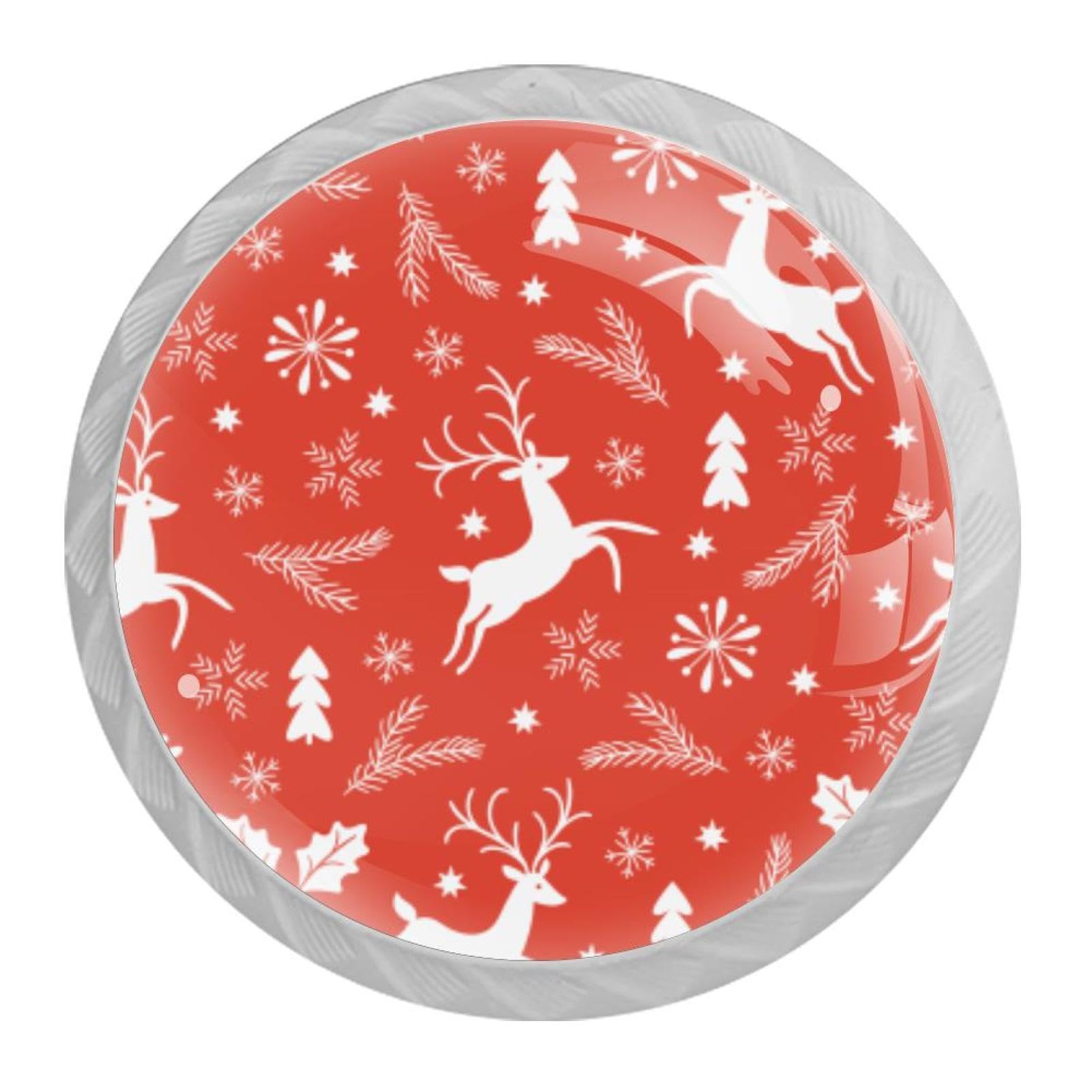 Tqmspg Multi09 4 Pieces Drawer Pulls Christmas Elk Snowflakes Leaves Door Knobs Dresser Handles For Kitchen Wardrobe Cupboard Hardware Furniture