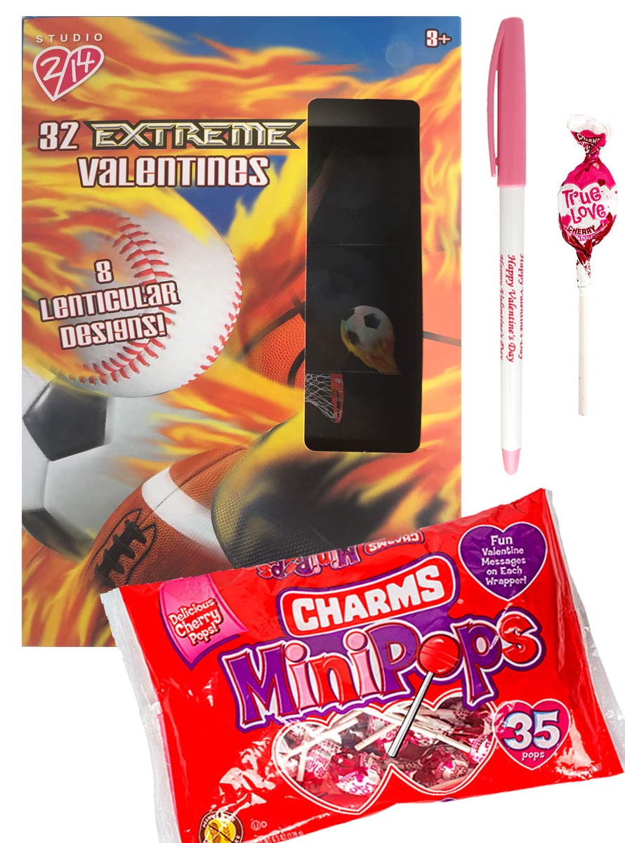 Amazon.com : Extreme Sports 32 Lenticular Valentines Cards with Charms  Lollipops MiniPops and Valentine's Day Pen Classroom Exchange Bundle For  Kids : Grocery & Gourmet Food