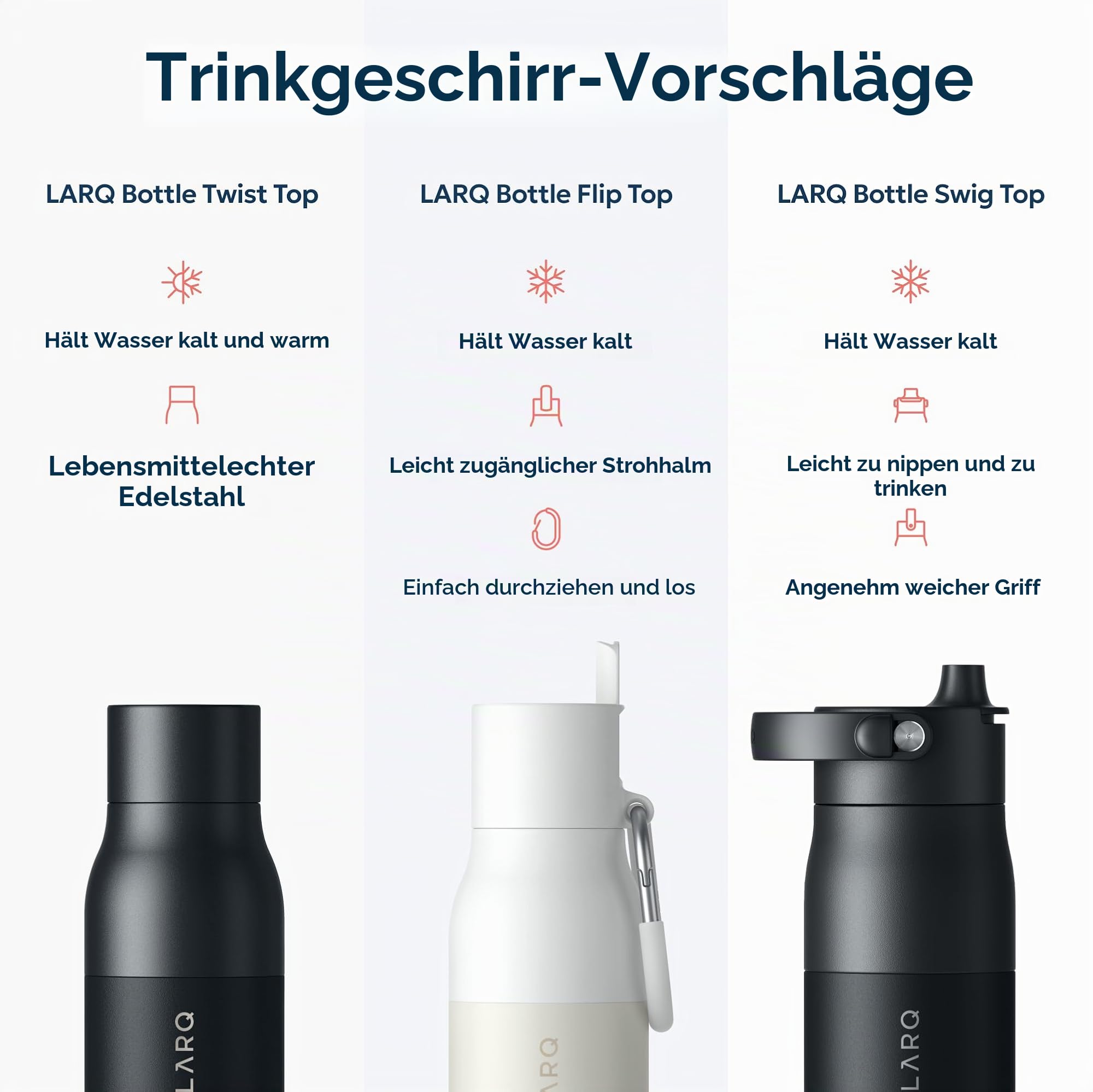 LARQ Twist Top 740ml – Isolierte Edelstahl-Trinkflasche | Thermoskanne, BPA-frei | Wiederverwendbare Wasserflasche für Camping, Büro und Reisen | Hält Getränke kalt und heiß, Obsidian Black