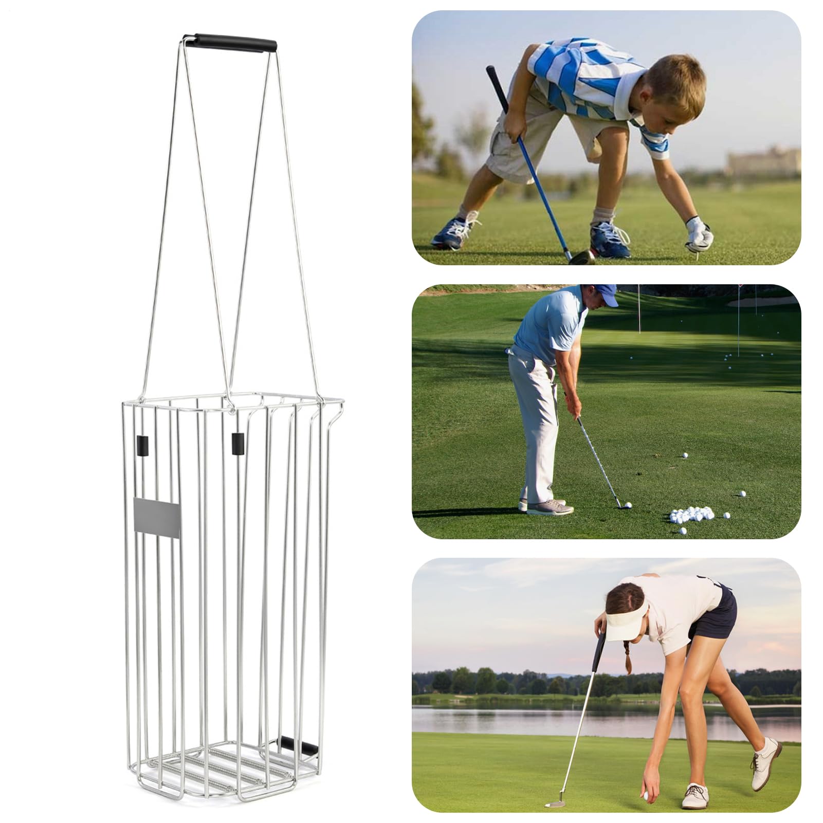 Recogedor de Pelotas de Golf – Cesta Resistente para 120 Bolas | Cubo de Acero Inoxidable | Contenedor Portátil con Asa para Aficionados, Campos de Entrenamiento, Prácticas y Accesorios