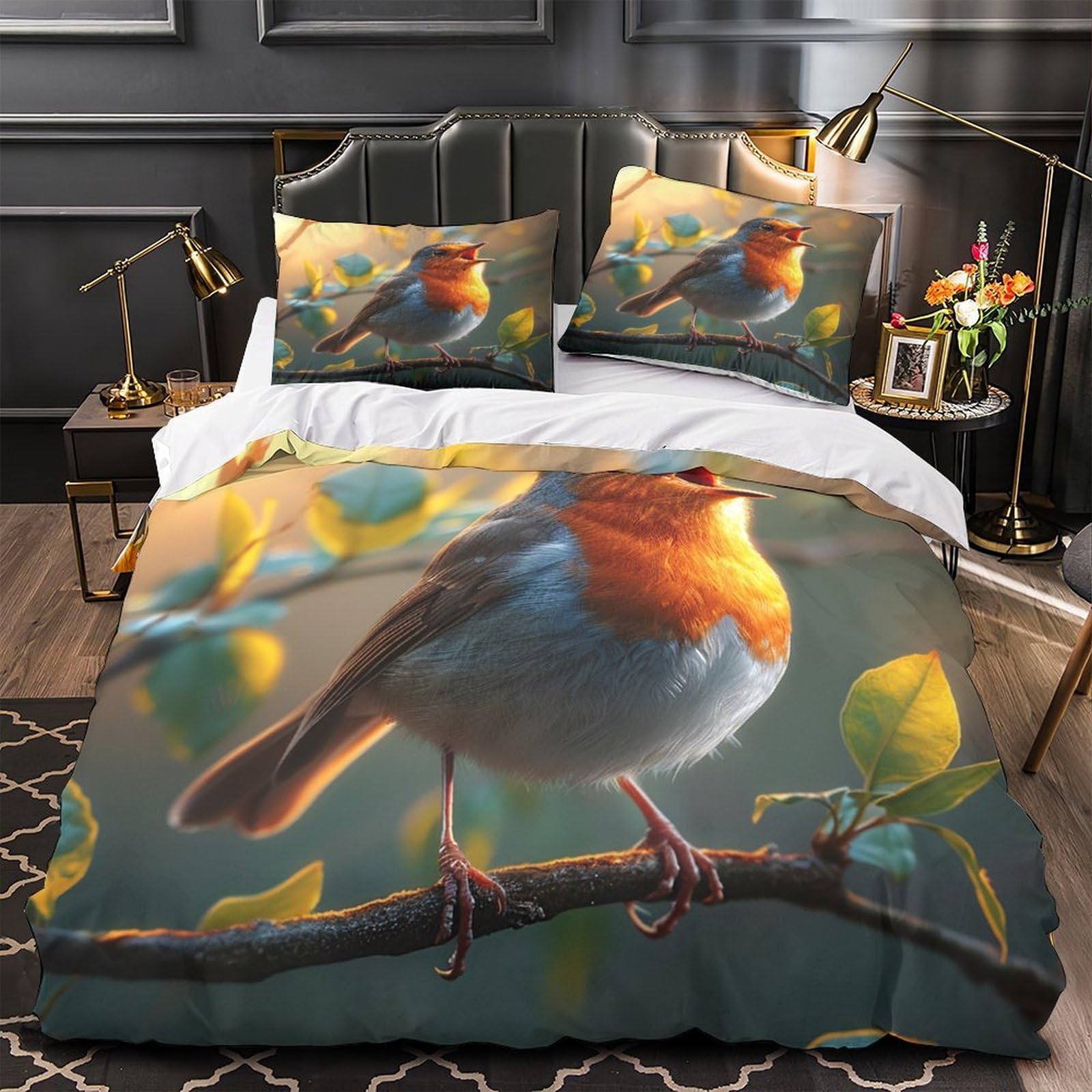 Parure de lit 3D effet douce patchwork floral vintage avec fermeture éclair