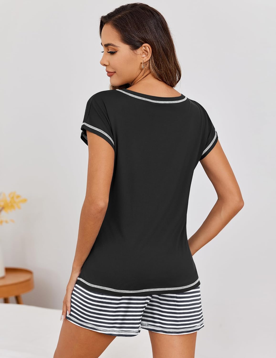 Ekouaer Pajama Set for Women Short Sleeve Tops and Shorts Set 2 Piece Pjs Classic Loungewear with Pockets - Image 4