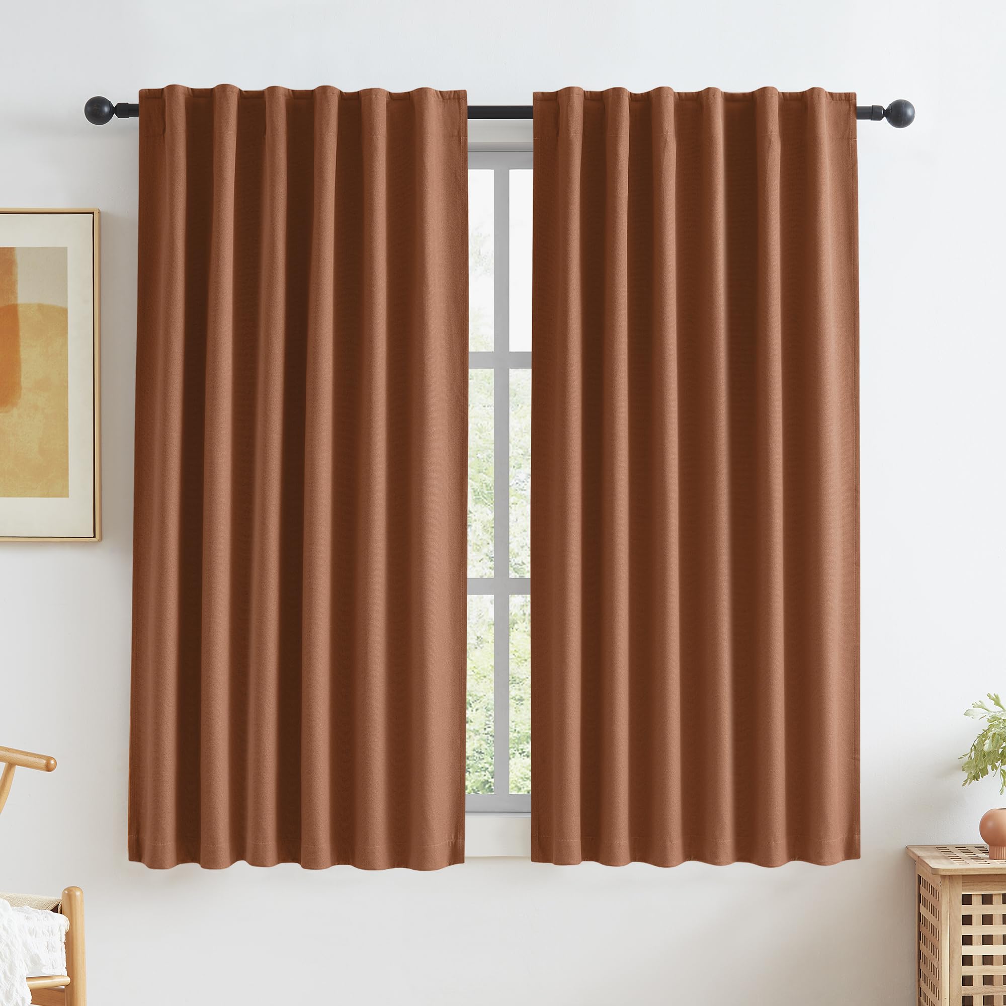 KEQIAOSUOCAI Rust Red Blackout Curtains 45 Inch Length for Living Room Bedroom - 2 Panels With Hook Belt Back Tab - Textured Drapes W50 x L45 — image 1