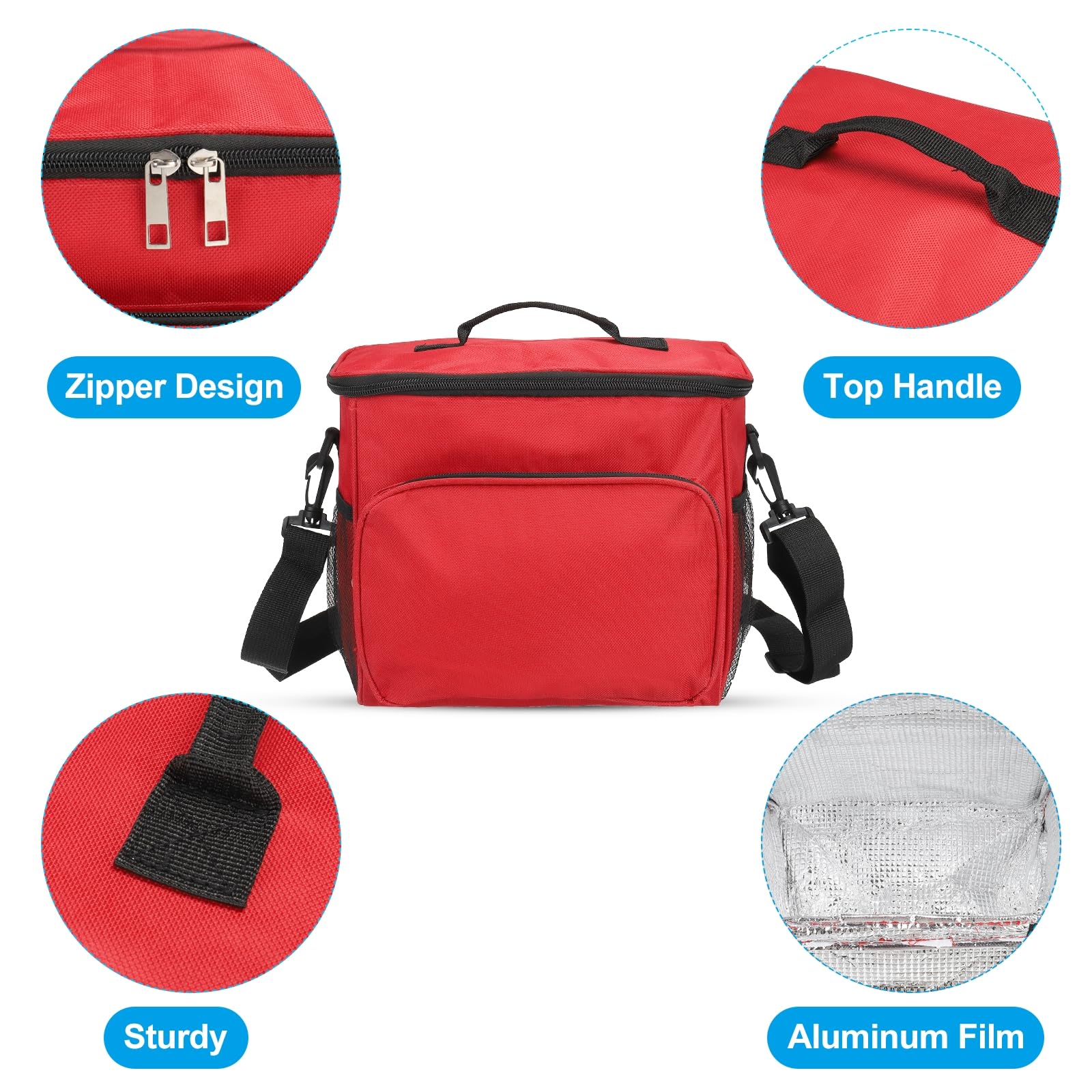 Boîte à déjeuner pour femmes/hommes, sac à déjeuner isotherme, sac fourre-tout thermique, récipient à déjeuner réutilisable 9,4 x 6,7 x 10,2 pouces pour le travail, pique-nique en plein air, rouge