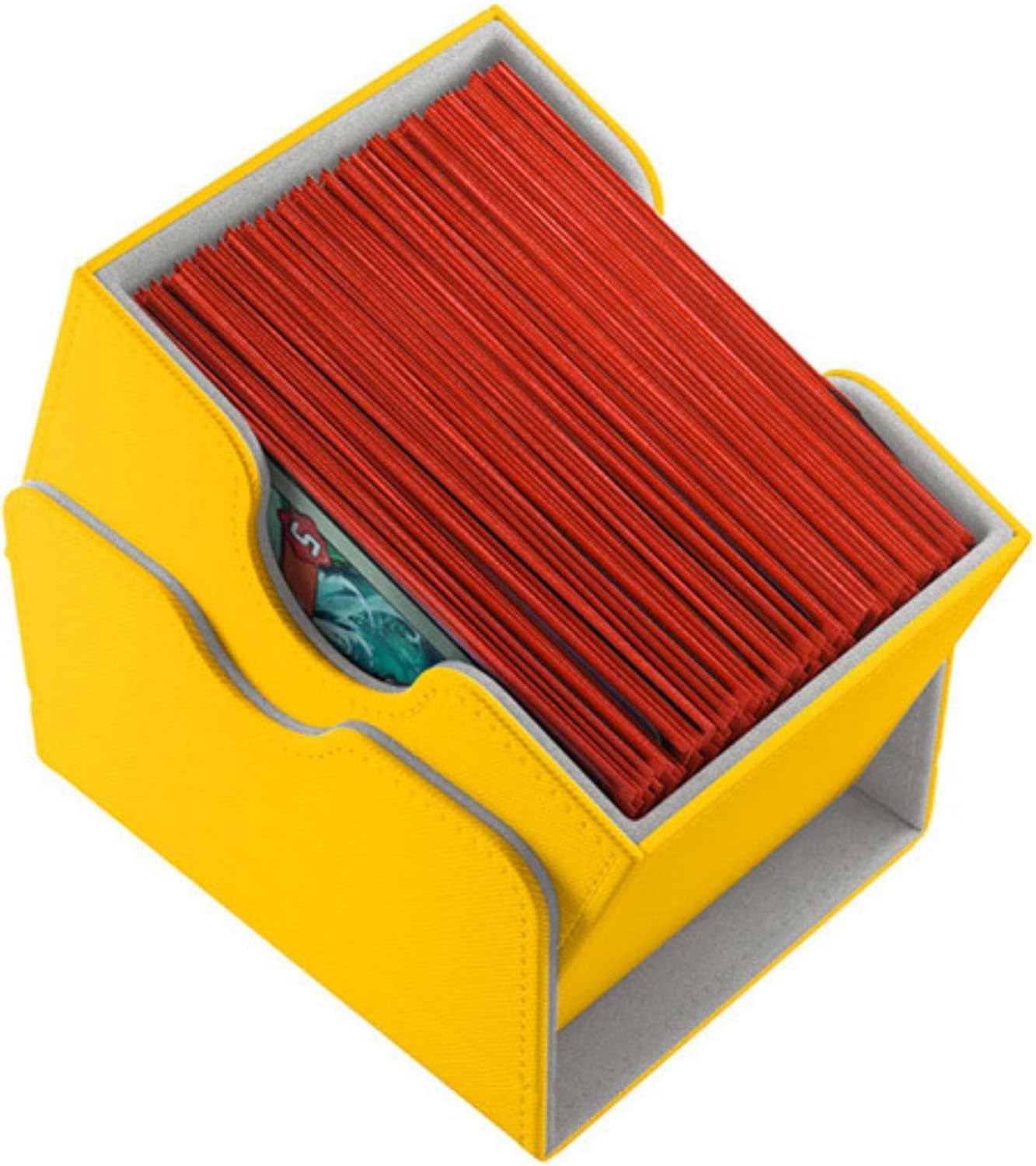 Gamegenic Sidekick 100+ Convertible Deck Box | Sideloading Card Storage Box with Removable Cover | Holds 100 Double-Sleeved Cards | Nexoyber Surface | Microfiber Inner Lining | Yellow Color | Made