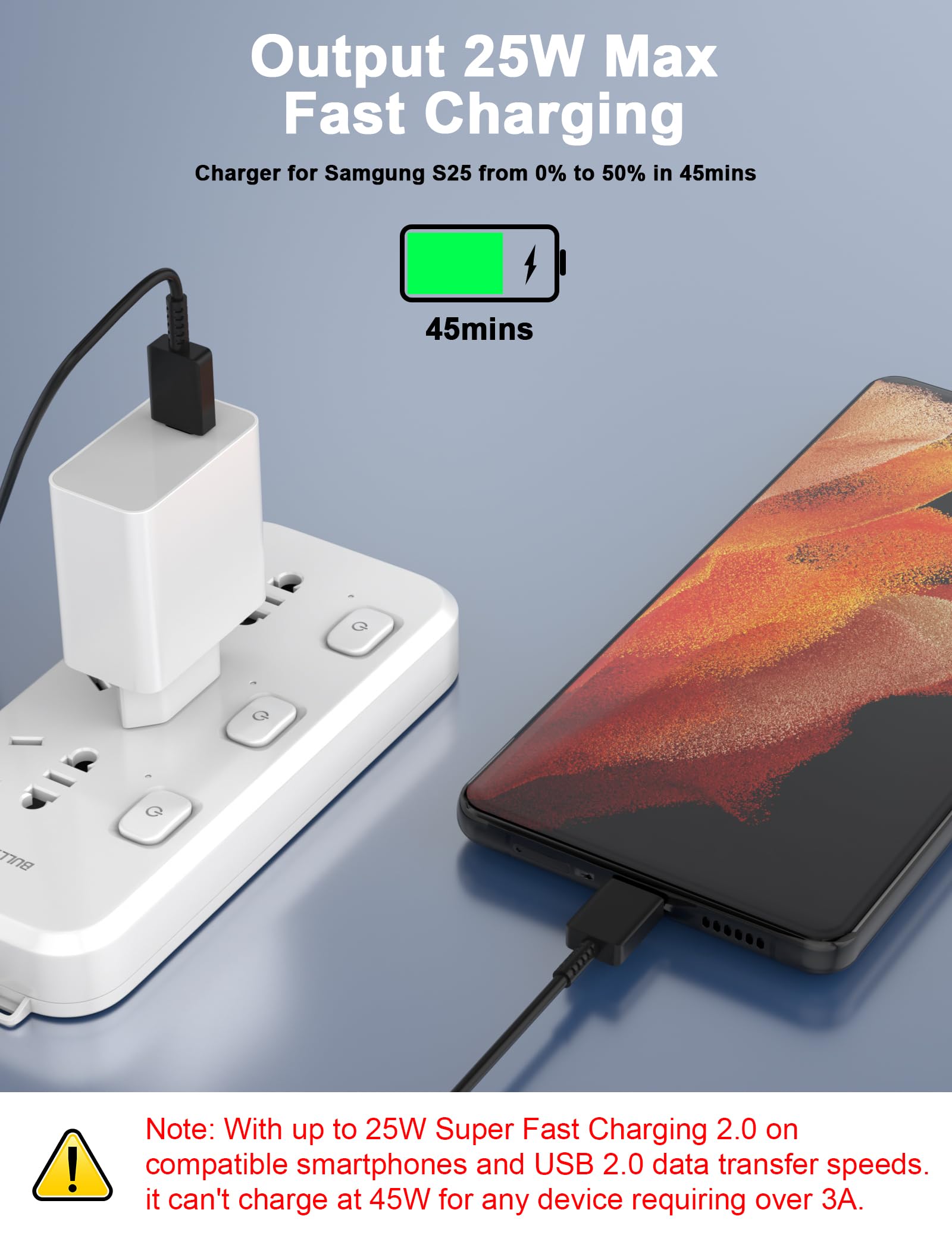 Cable de carga USB C a USB C de 6 pies para carga rápida Samsung, 25 W/3 A, 1,8 m, tipo C, cable de datos para Galaxy S25 S24 Ultra FE S23 S22 S21 Note 20 10 A16 A17 ZFold 7 6 Tab S9 S10/iPhone 17 16