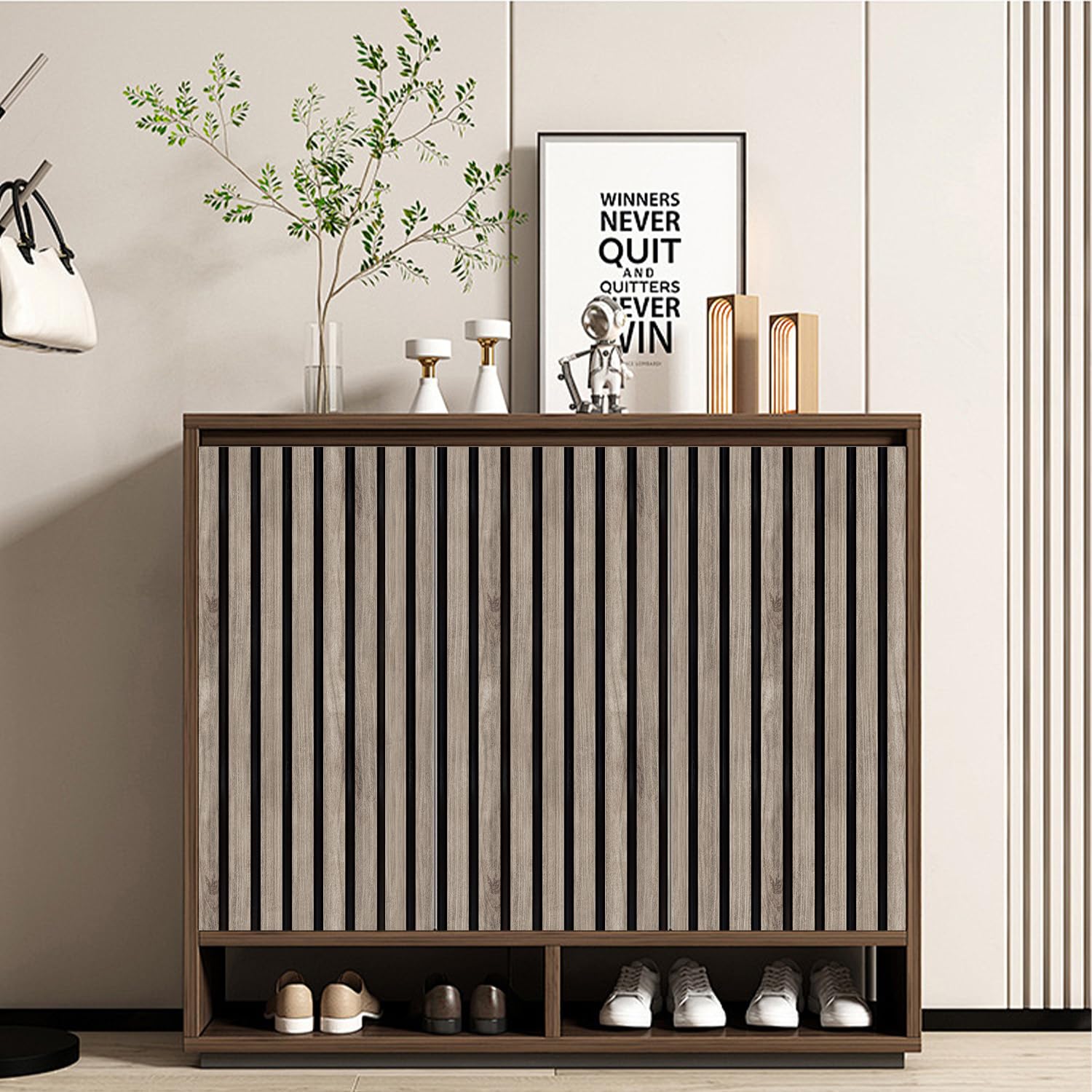 ANHUIB Brown Wood Wallpaper Wooden Panelled Wallpaper Wood Grain Vinyl Contact Paper(0.44X3m) Vintage Light Brown Peel and Stick Oak Slat Wooden Wall Wrap Faux Panels Wall Paper for Living Room Office - Image 4