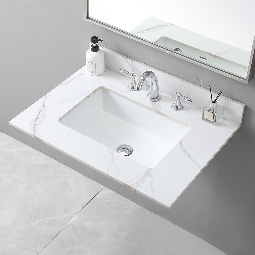 ༒ 31 Inch Bathroom Vanity Top, Carrara Gold Sintered Stone