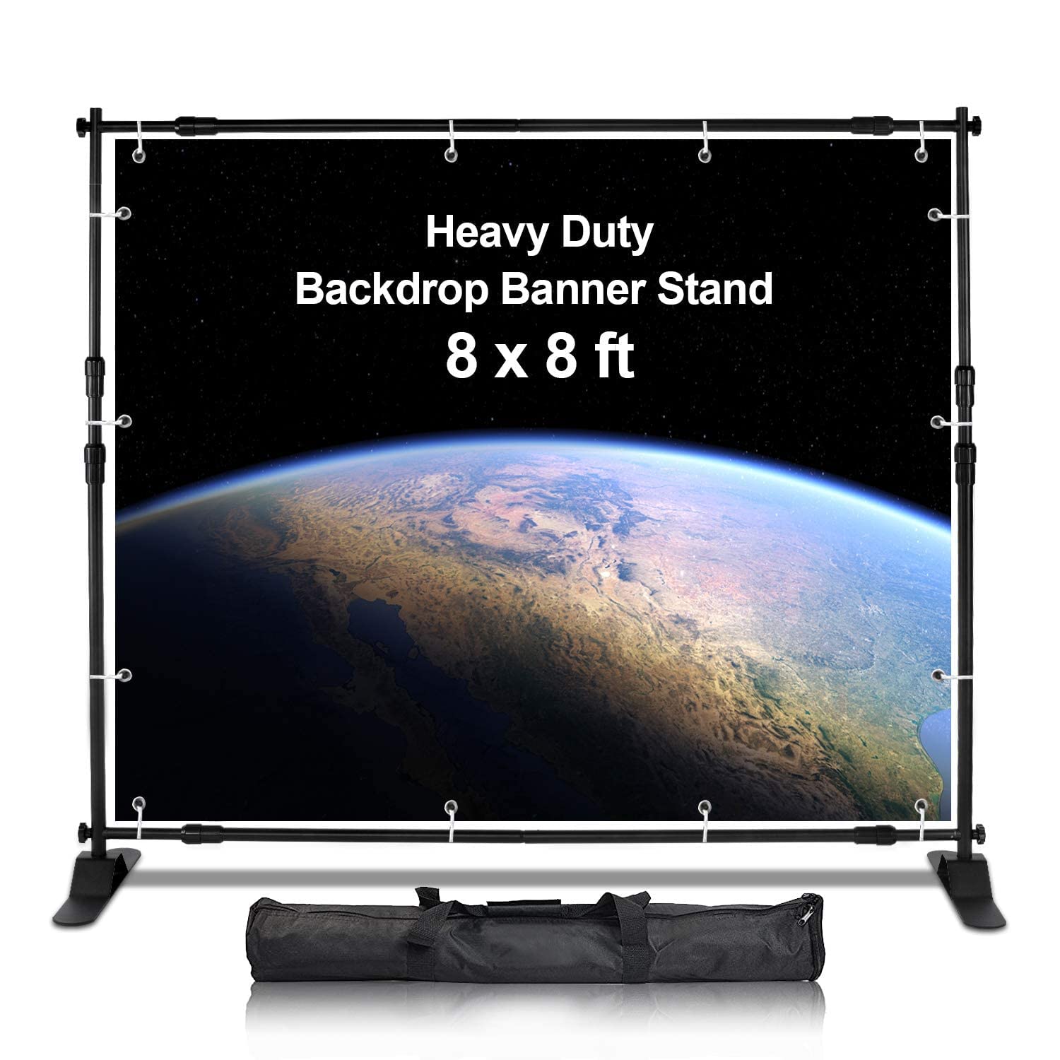Aspire™ 8x8 ft Heavy Duty Backdrop Banner Stand Kit, Adjustable Photography Step and Repeat Stand for Parties, Portable Trade Show Photo Booth Background with Carrying Bag