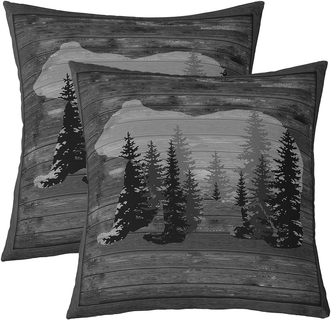 Feelyou Rustic Bear Throw Pillow Covers 22"x22" Set of 2 Farmhouse Wild Animal Throw Pillowcases for Rustic Cabin Country Pillow Cases Cushion Covers Nature Bear Western Farmhouse Grey Cushion Cases
