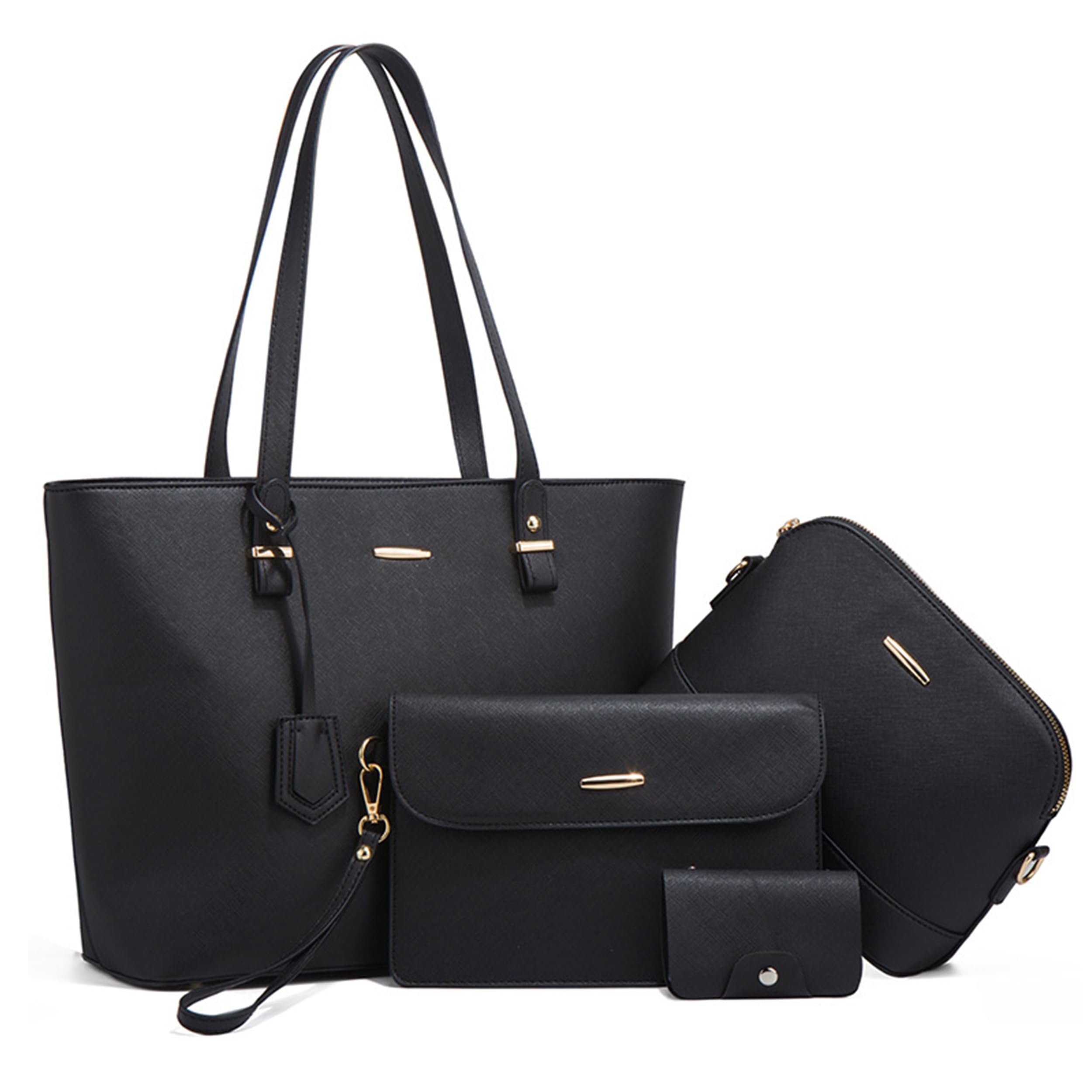 Yindella Lightweight Womens & Girls 4-Piece PU Leather Handbag Set with Shoulder Bag Hanging Bag Card Bag for Office Travel-Set of 4 (Black) (B0DFBZ8RHH) Amazon Price History, Amazon Price Tracker