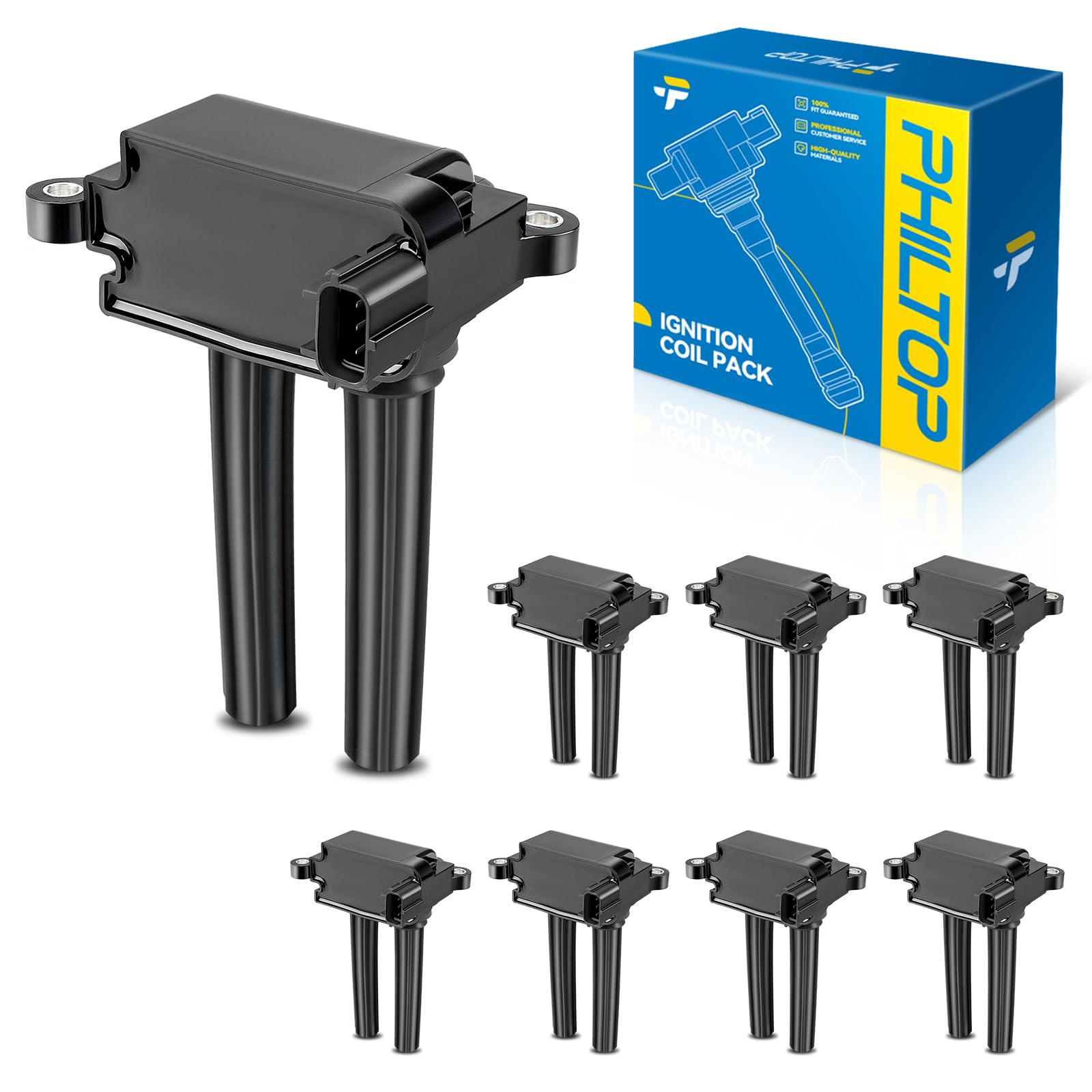 PHILTOP 8 Pack Ignition Coil UF504 Fit for Ram 1500/2500/3500 Charger Aspen
