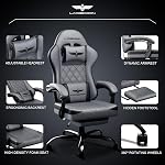 Ergonomic Gaming Chair with Retractable Footrest, High Back Video Game Chairs Computer Gaming Chairs with Headrest and Lumbar Support 400 lbs Linked Armrests Adult Chair (Black Gray)