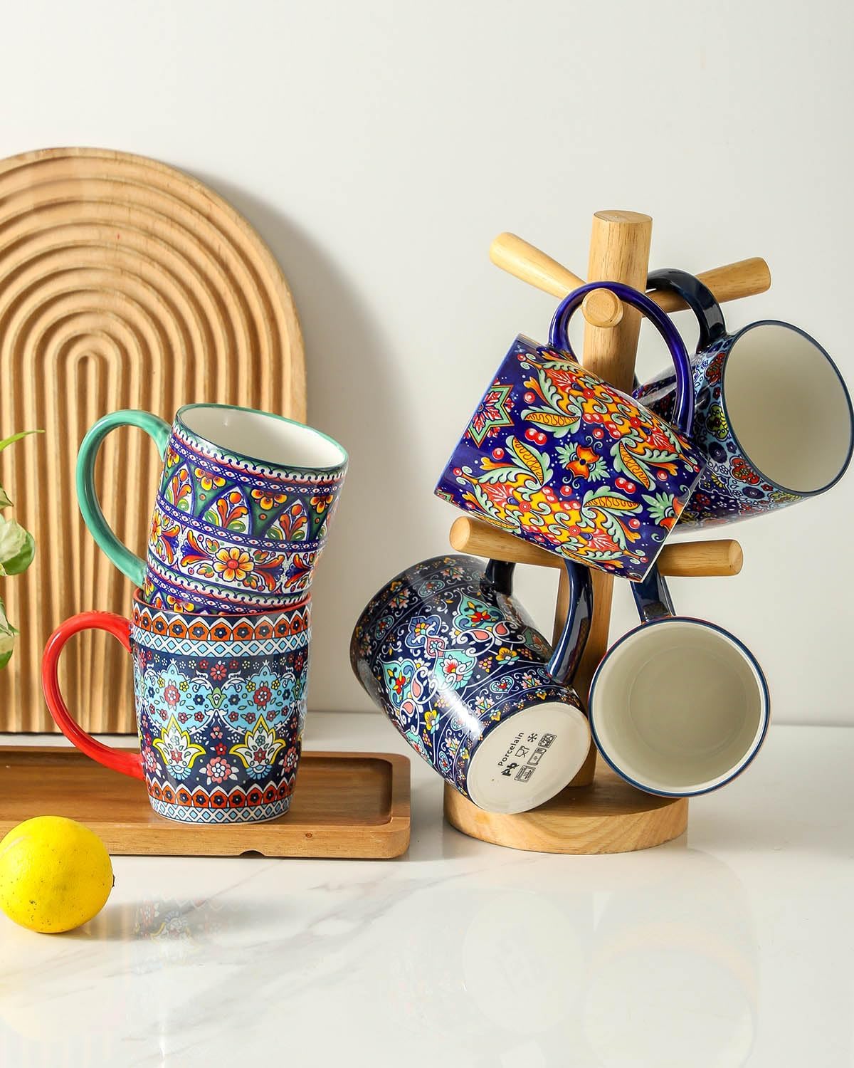 glowworm Coffee Mugs Set of 6, 16 oz Ceramic Coffee Mug with Handle, Large Coffee Cups for Latte, Cappuccino, Milk Dishwasher & Microwave Safe, Bohemian - Image 4