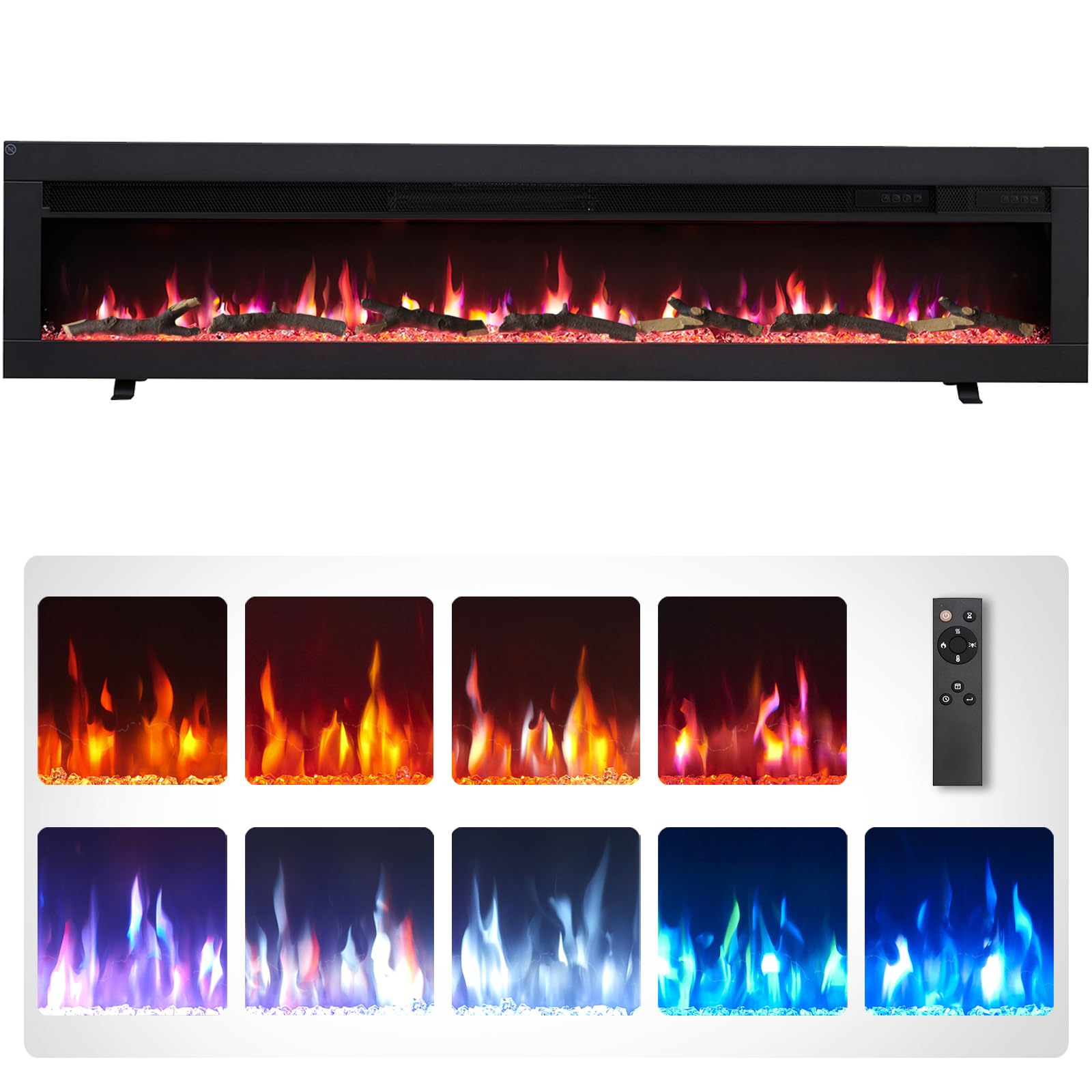 Flameko Black 60" Wall Mounted Electric Fireplace, Dilton,
